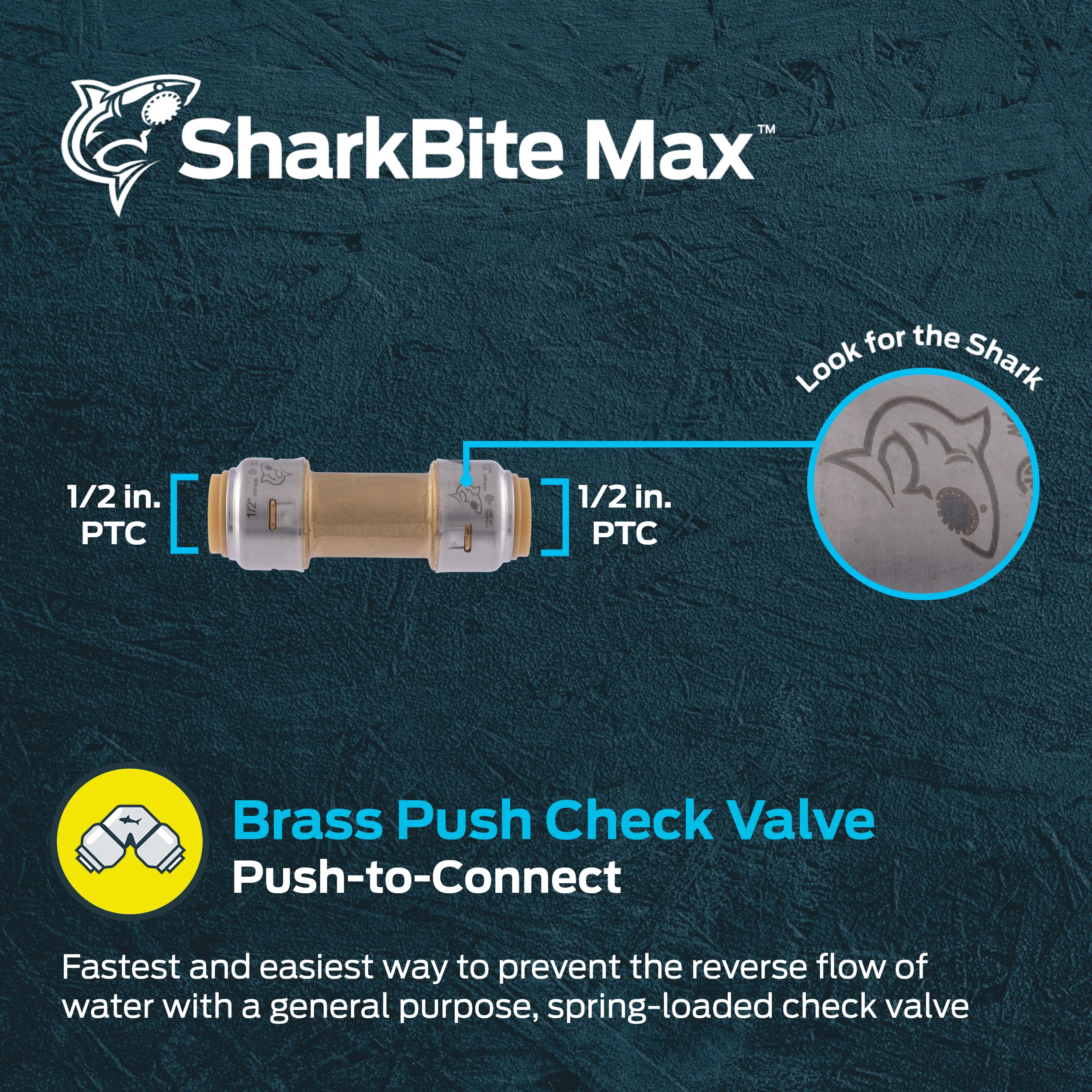 SharkBite Max Brass - Válvula de retención de 1/2 pulgada, UR2008A, PEX, cobre, CPVC, PE-RT, HDPE, sin plomo