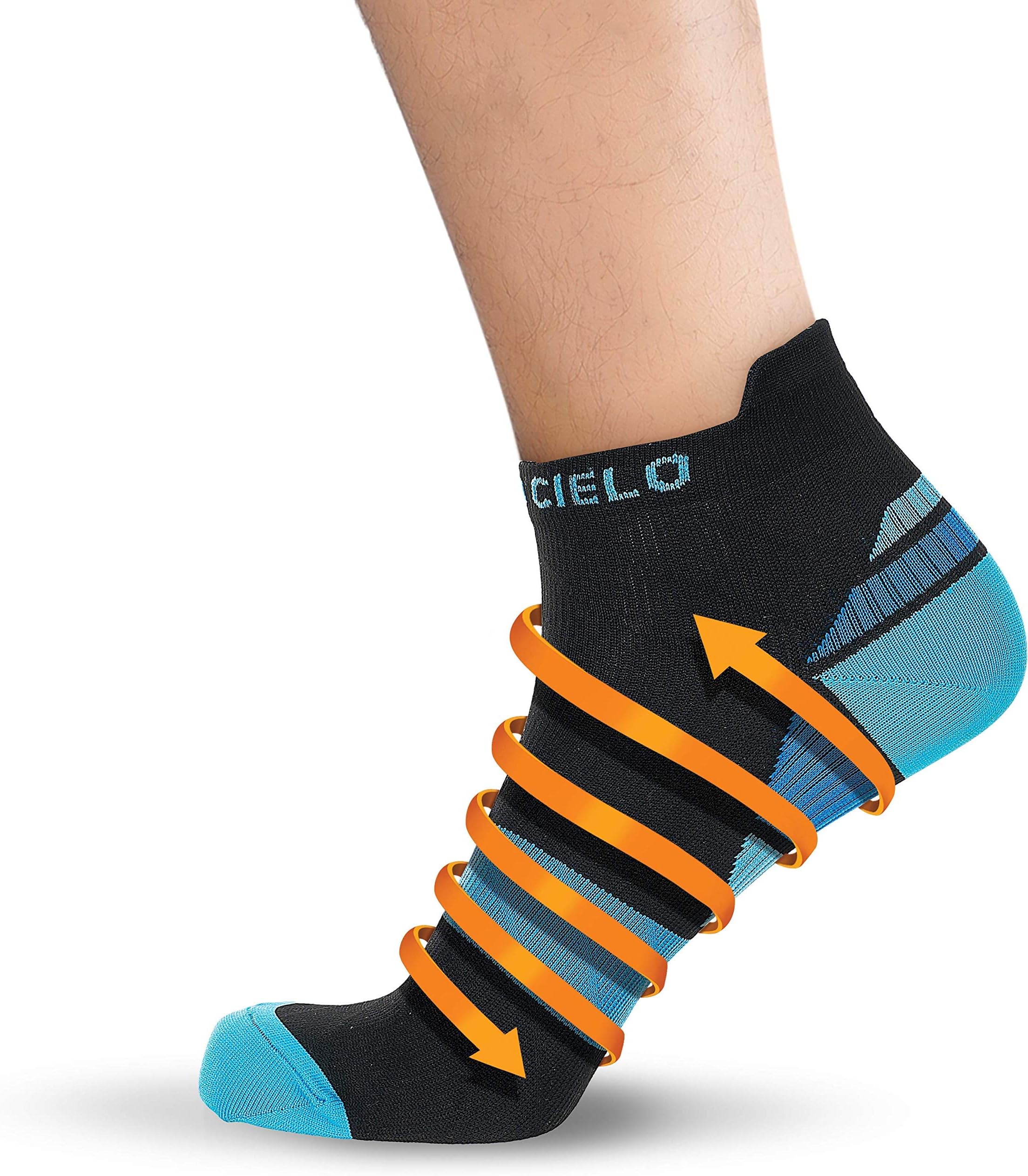 Low-Cut STRONG Compression Sports Socks for Runners, Marathoners, Walkers. Get Pain Relief from Heel Pain, Plantar Fasciitis (S/M, Blue/Black)