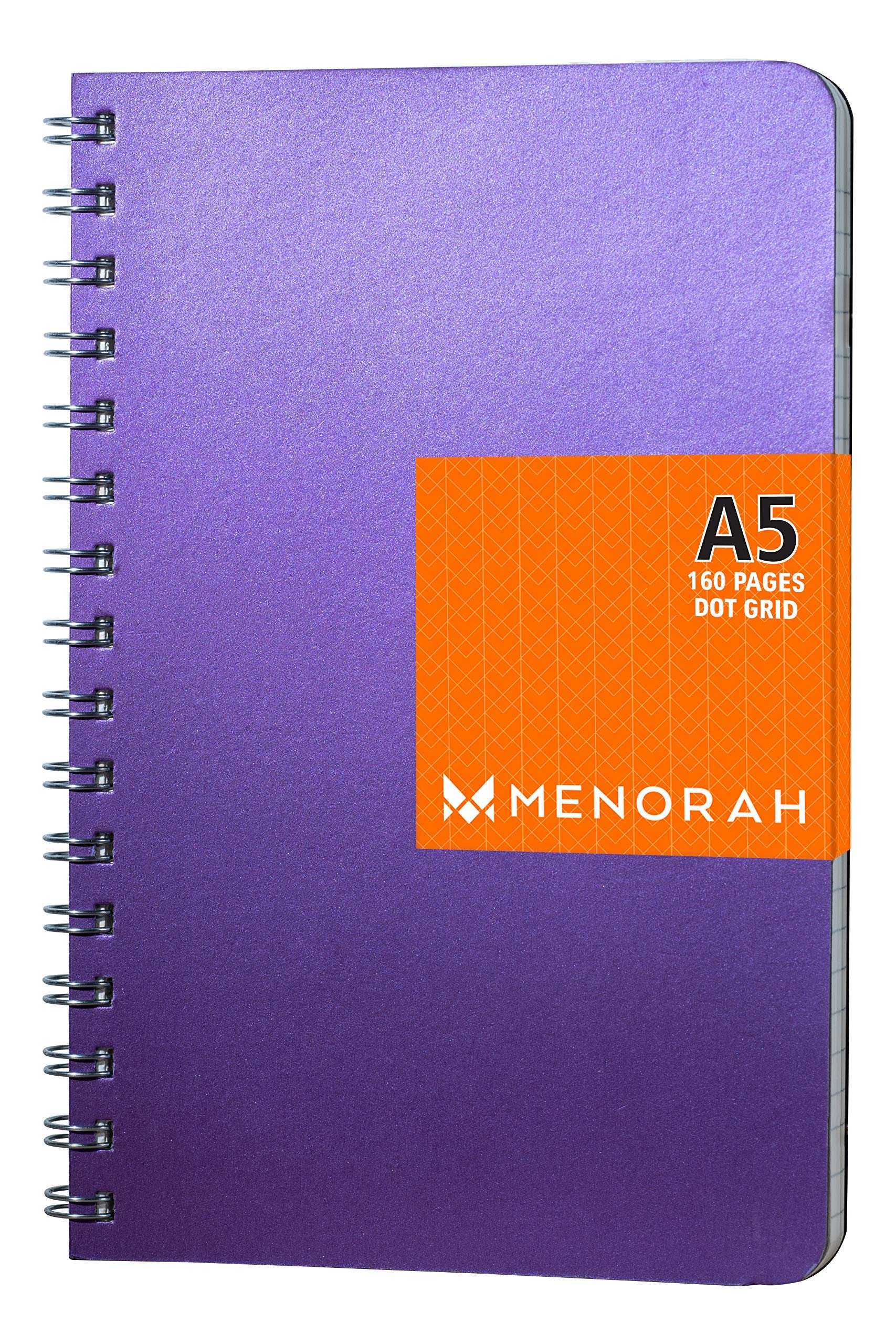 MENORAH - A5 Dot Grid, Wiro Bound - Students Notebook, Dotted, 160 Pages, 90 GSM- (21.0 cm x 13.5 cm), Notebook for Students, Bullet, Journal- Purple Planner- (Amethyst) Subtly SHIMMERS in Your Hands