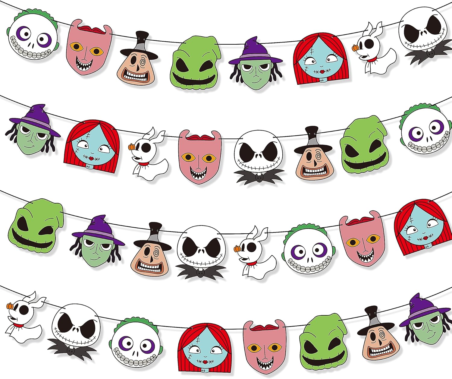 Halloween Skull Party Banner - 32PCS Jack and Sally Halloween Character Skull Banner Backdrop Birthday Garland Party Decorations for Kids Party Supplies