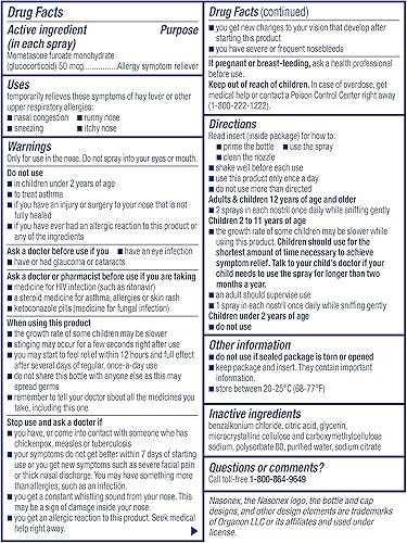 Vista 25 de Nasonex 24HR - Aerosol nasal para alergias, sin somnolencia, sin olor, síntomas de alergia + congestión nasal, fuerza de prescripción completa, 60