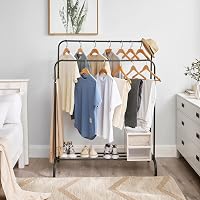 WEASHUME Freestanding Ruhaállvány 2 Rudas Polccal, Fekete Kabátállvány 4