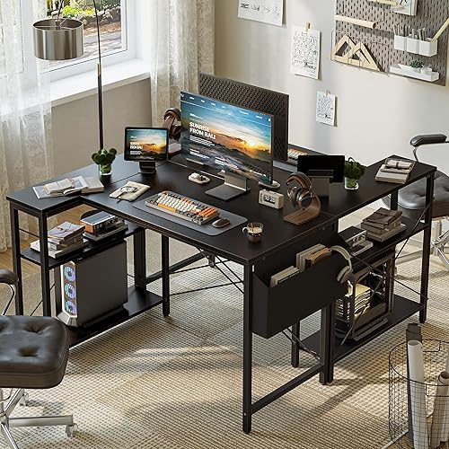 Miniatura 6 de Grandder Escritorio para Computadora en Forma de L con Estantes Reversibles, Escritorio de Esquina Pequeño de 40 Pulgadas con Bolsa de