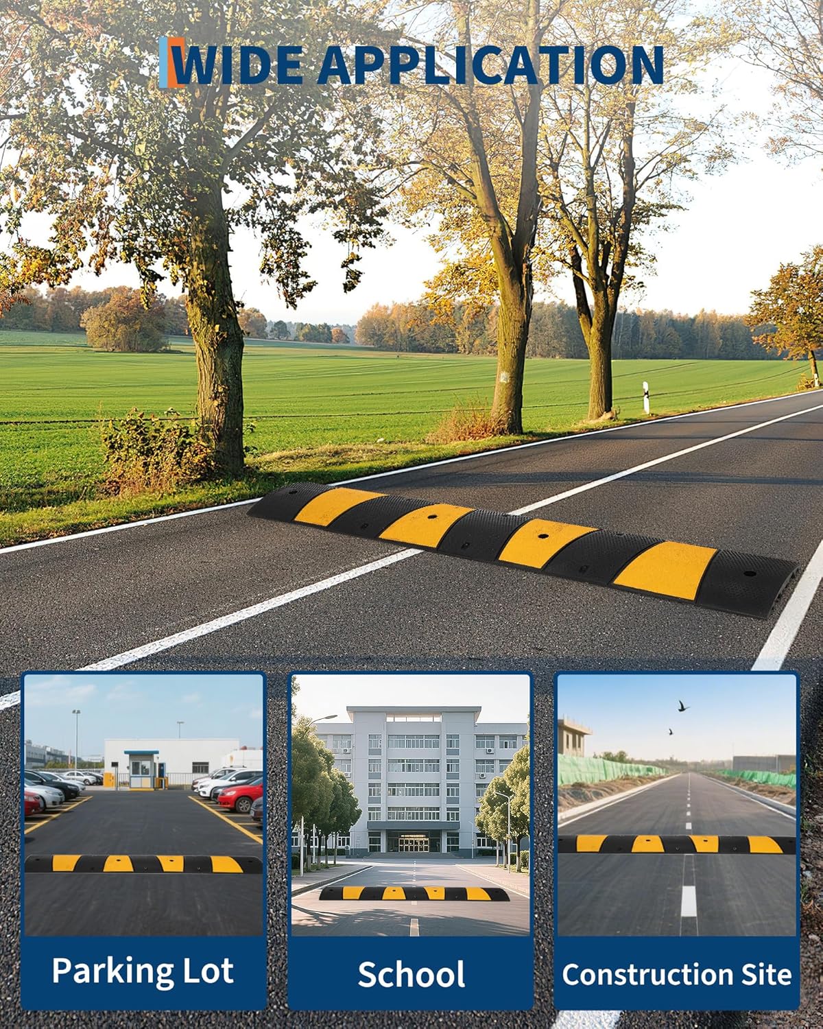 2 Pack Rubber Speed Bump, 6Ft/72 Heavy Duty 22000 Lbs Load Capacity Traffic Rubber Speed Humps, 2 Channel Cable Protector Ramp for Asphalt Concrete Gravel Driveway Road