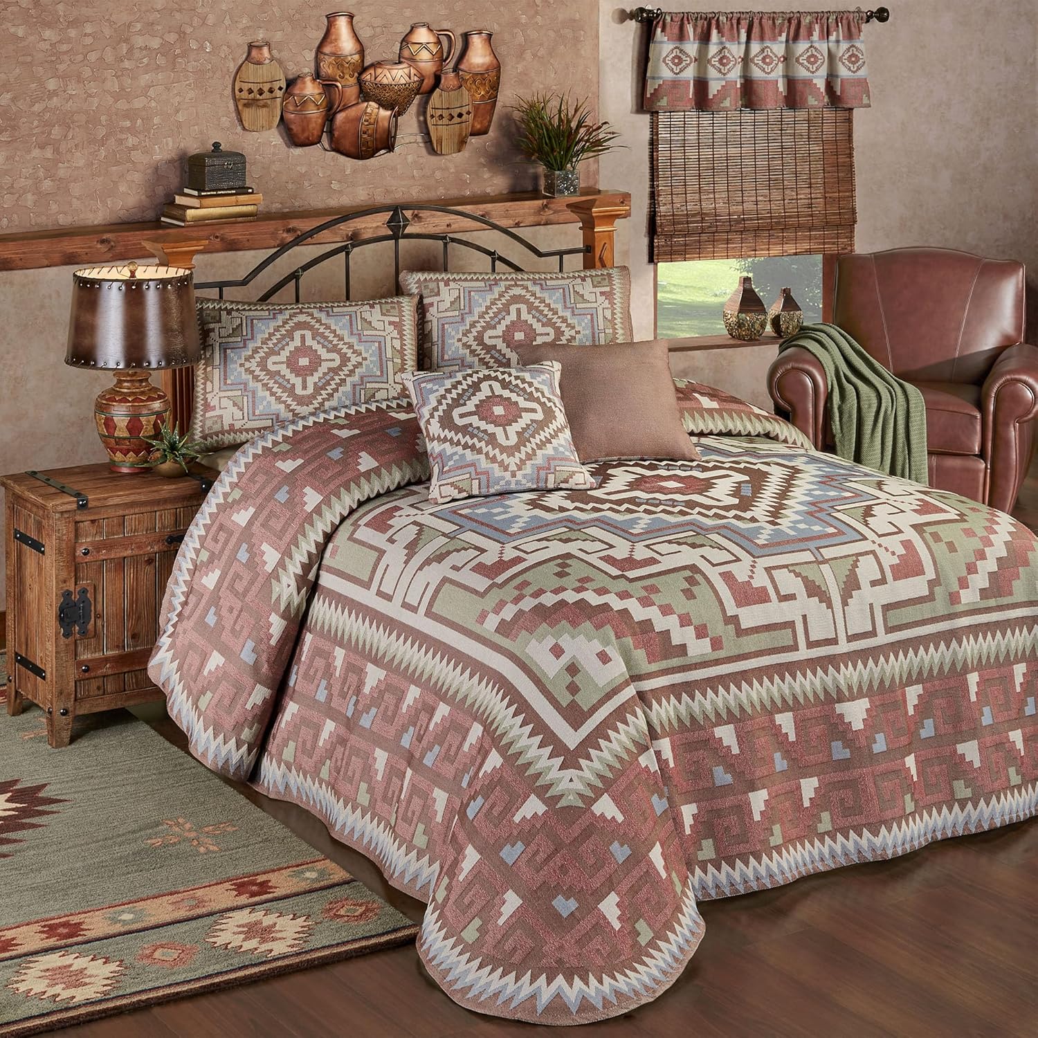 Valley Vista Southwest Geometric Bedding | Bold Earth-Toned Southwestern Geometrics | Woven Cotton/Polyester Designs | Lightweight 3-Piece Bed Set includes Oversized Full Bedspread & 2 Standard Shams
