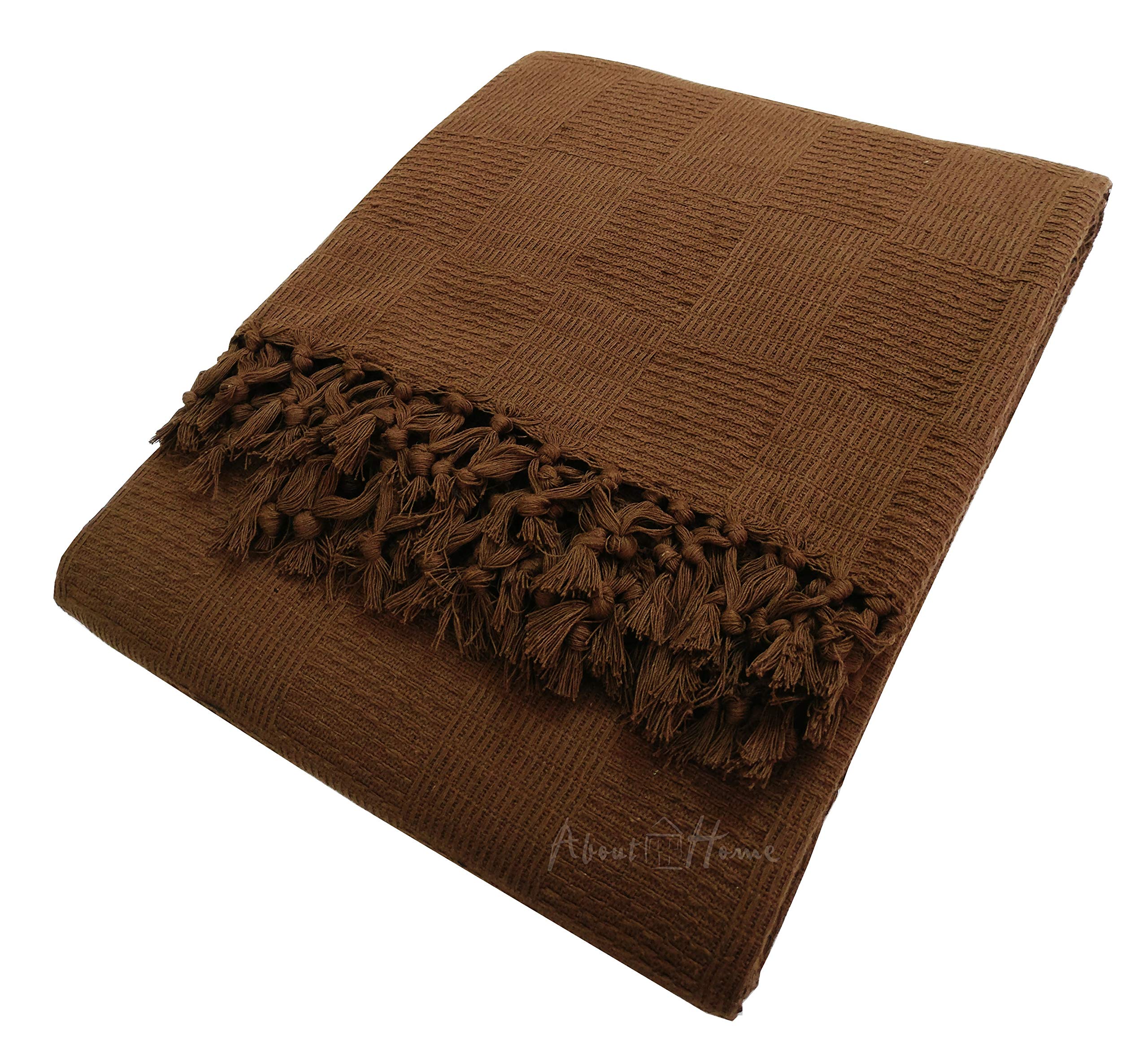 About Home Ascot Cotton Blanket Settee Throw (Chocolate, 50 x 60)