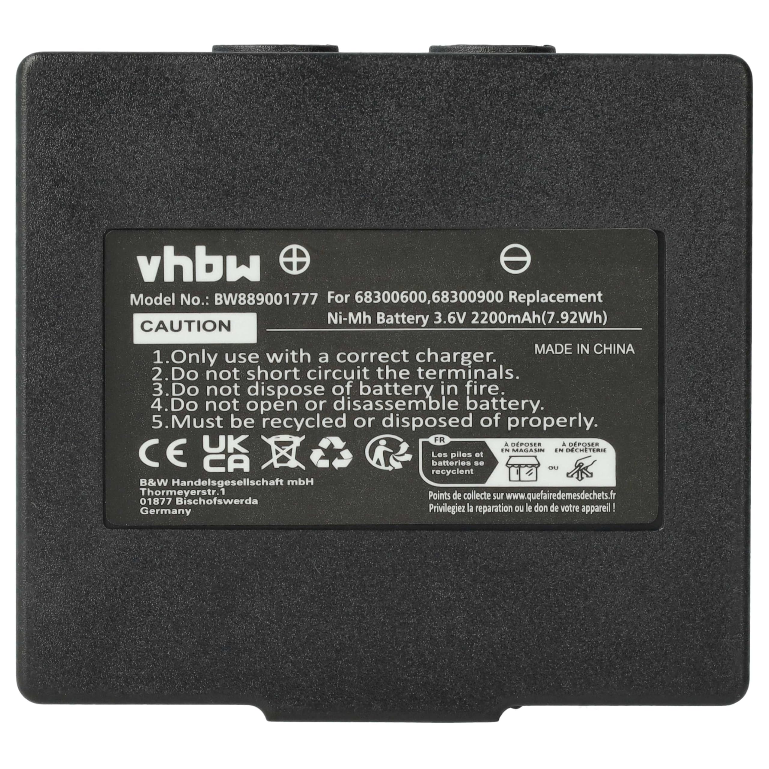 vhbw 2x batteria sostituisce Hetronic 900, 68300900, 68300600, HE900 per Radiocomando Industriale, Telecomando (2200mAh, 3,6V, NiMH) - Nero