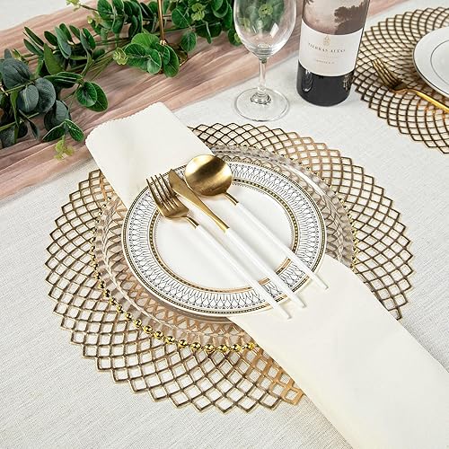 Miniatura 2 de Juego de 6 manteles individuales redondos dorados metálicos, manteles individuales de vinilo, lavables, lavables, huecos, para mesas de cocina,