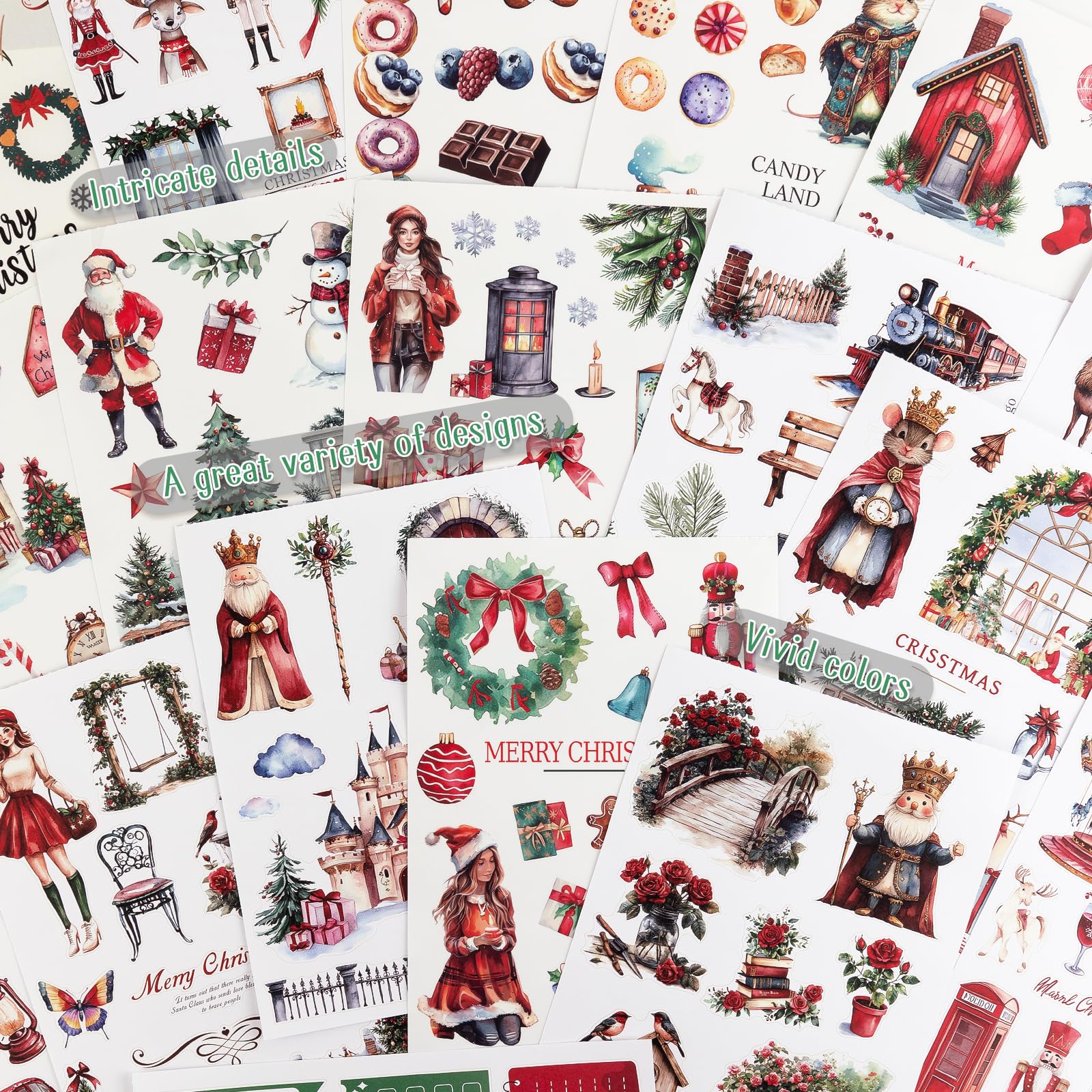 Dizdkizd Śliczna książka z naklejkami świątecznymi, 218 wycinanych naklejek na zimowy festiwal, do tworzenia kart, scrapbookingu, pamiętnika kuloodpornego, koperty, albumu fotograficznego, zawieszki