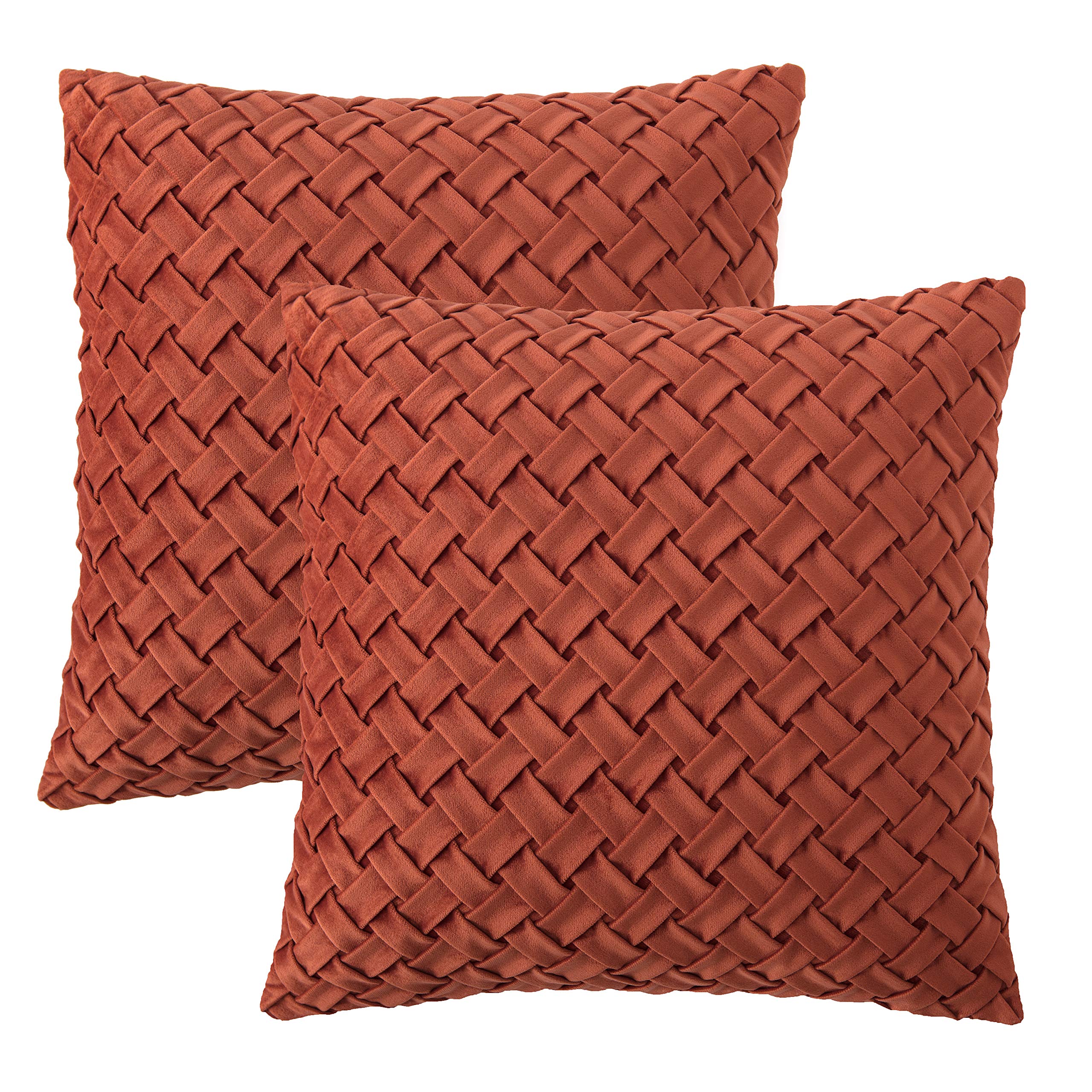 Chanasya Premium Lattice Textured Velvet Throw Pillow Cover - Plush Cover for Back Support Pillow - 2-Piece Set - 18" x 18” - Rust