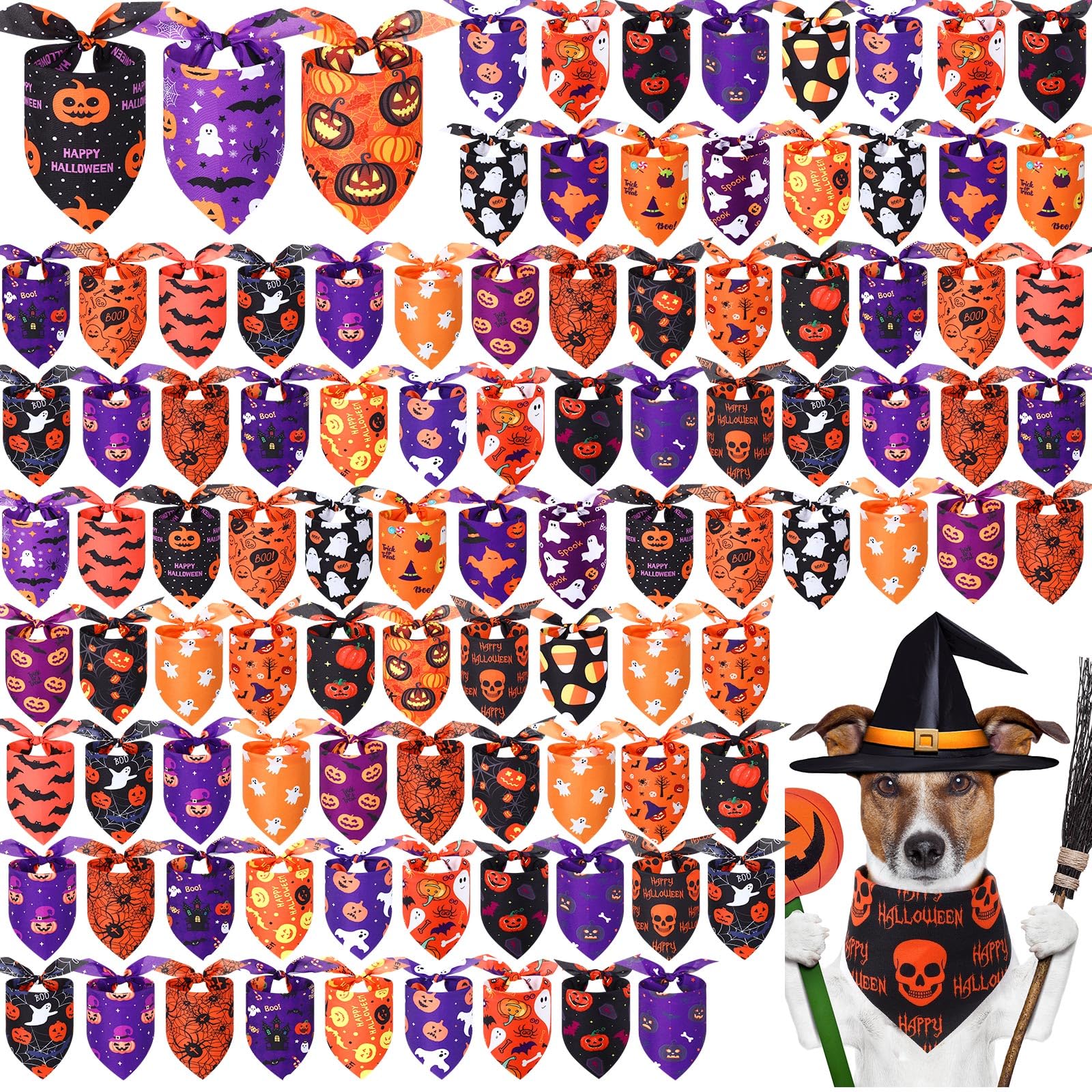 Abbylike Bandany dla psów na Halloween, masowe, bandany na Halloween, dla psów, trójkątny zestaw chustek, śliniaki, szalik z wzorami dyni, akcesoria do kostiumu dla zwierząt domowych, dekoracja, 40 x