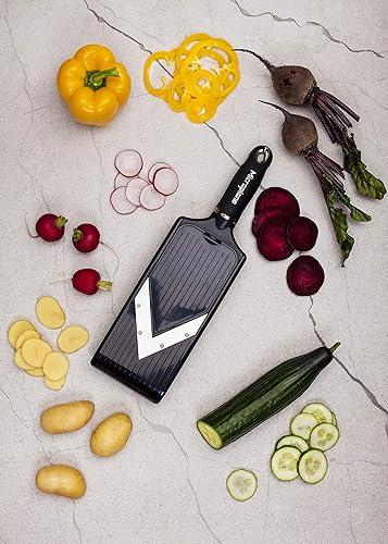 Miniatura 2 de Microplane Cortadora de mandolina ajustable con hoja en V y cuchillas de acero inoxidable Julienne, mandolina de mano para papas, zanahorias y otras