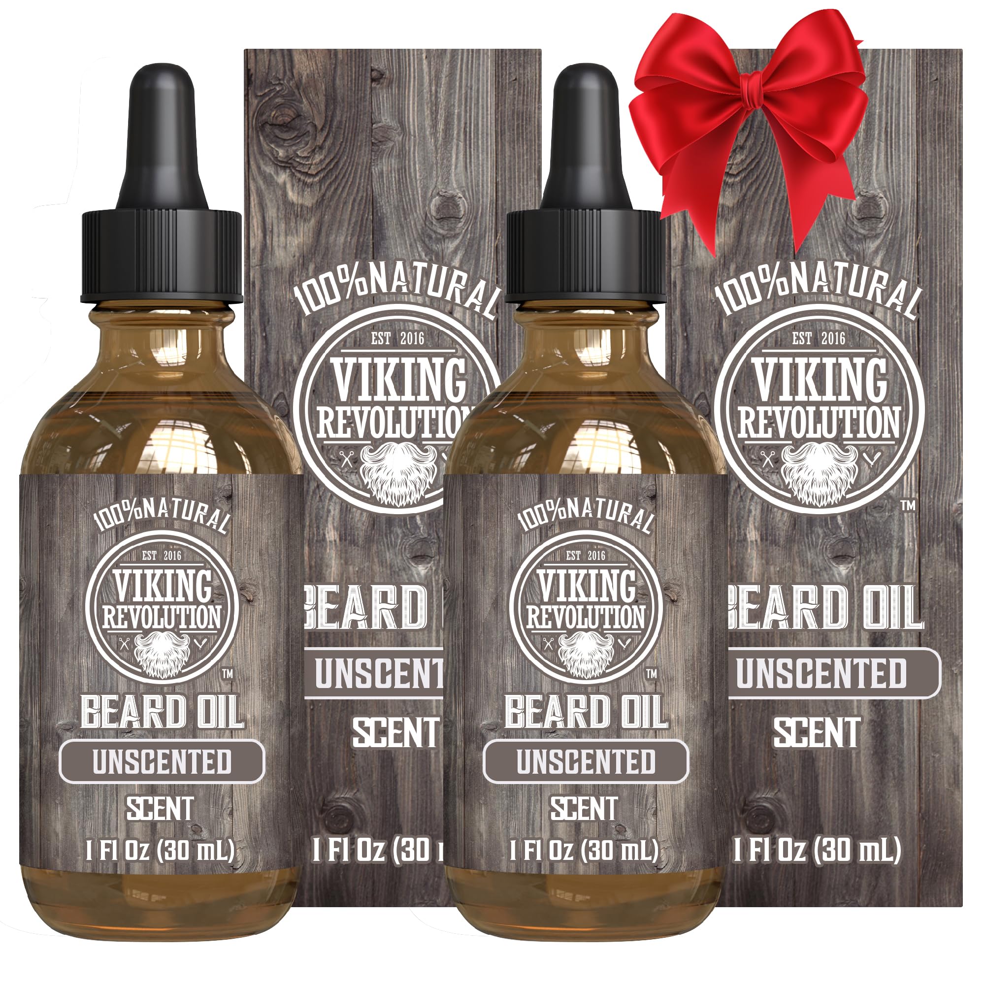 Viking Revolution Men's Beard Oil with Argan and Jojoba Oils - Natural Softener and Conditioner, Strengthens and Moisturizes (Unscented, 2 Pack)