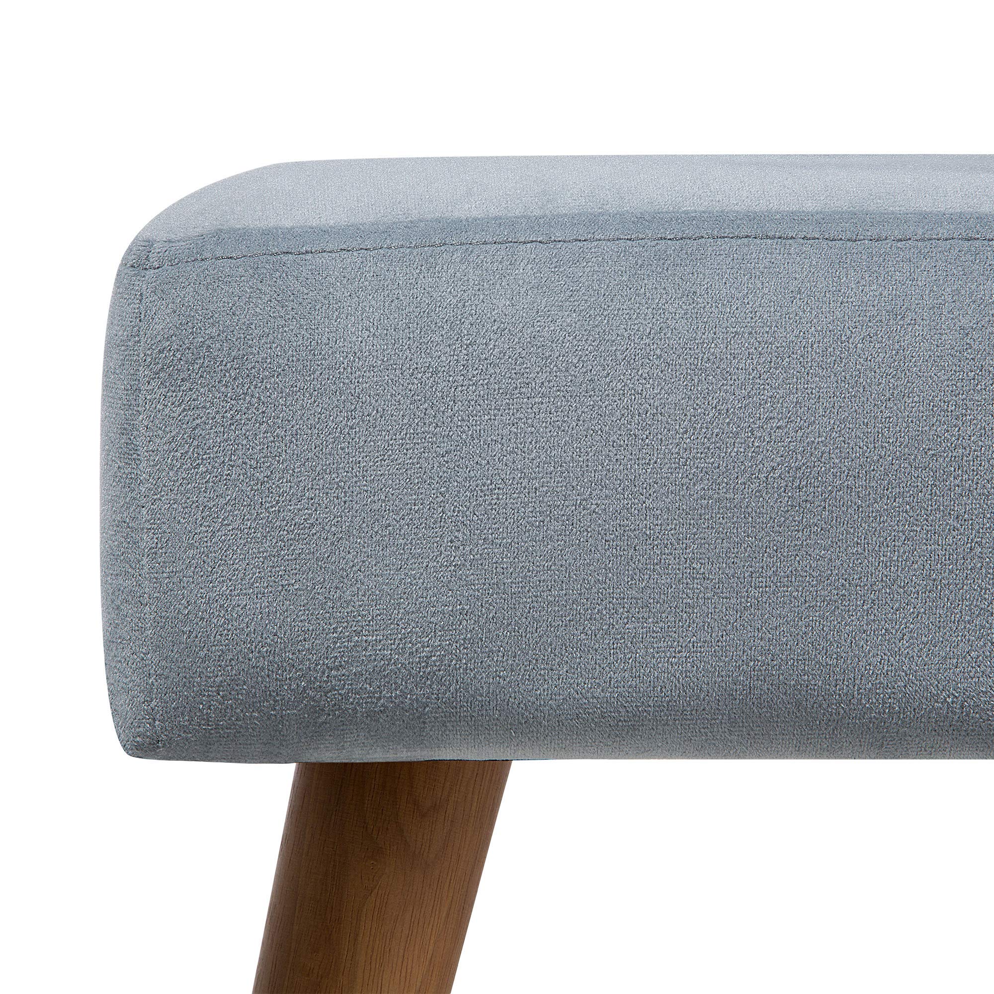 Reposapiés de terciopelo gris claro madera clara 50 x 30 cm patas de madera Takoma