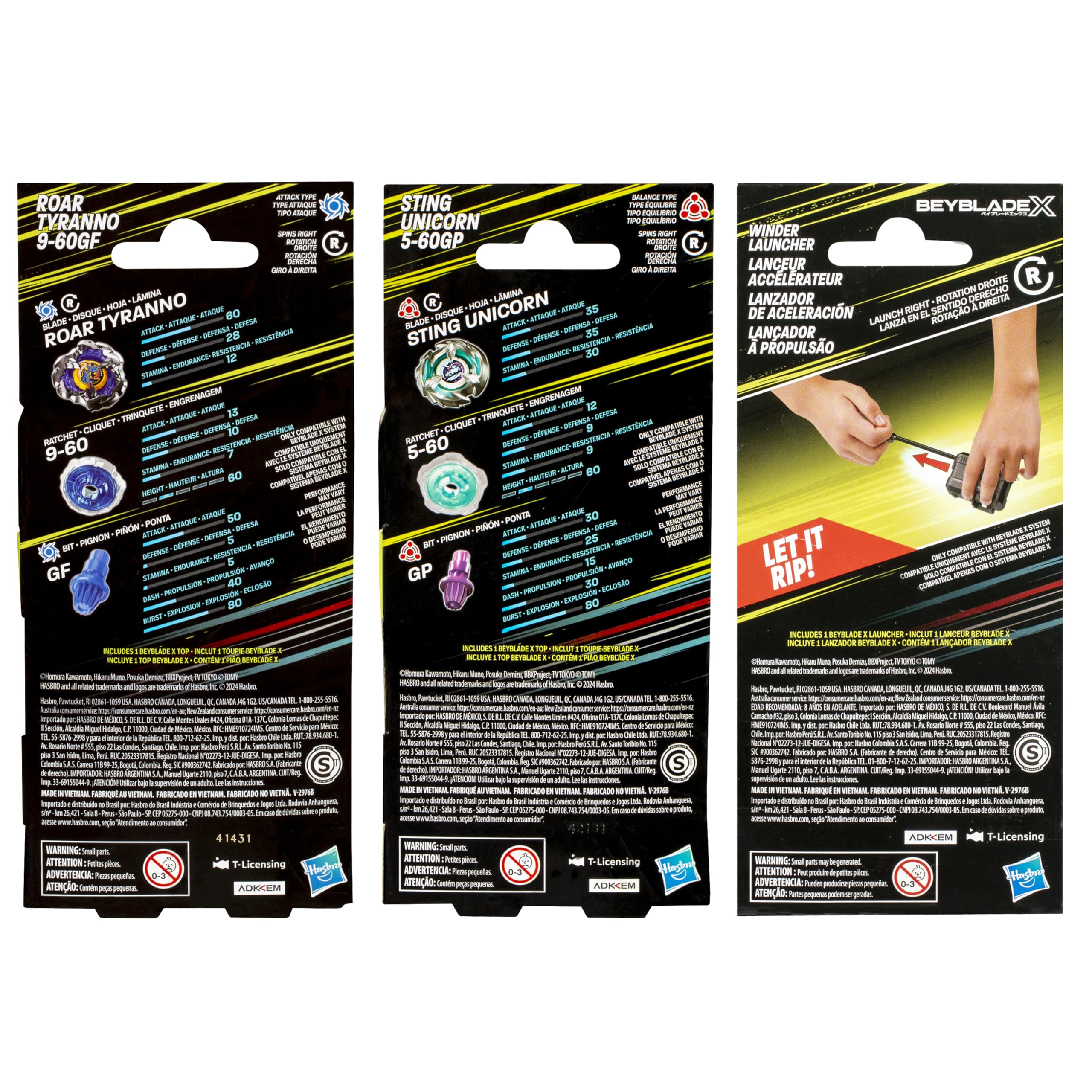 Amazon.com: Beyblade X Roar Tyranno 9-60GF, Sting Unicorn 5-60GP