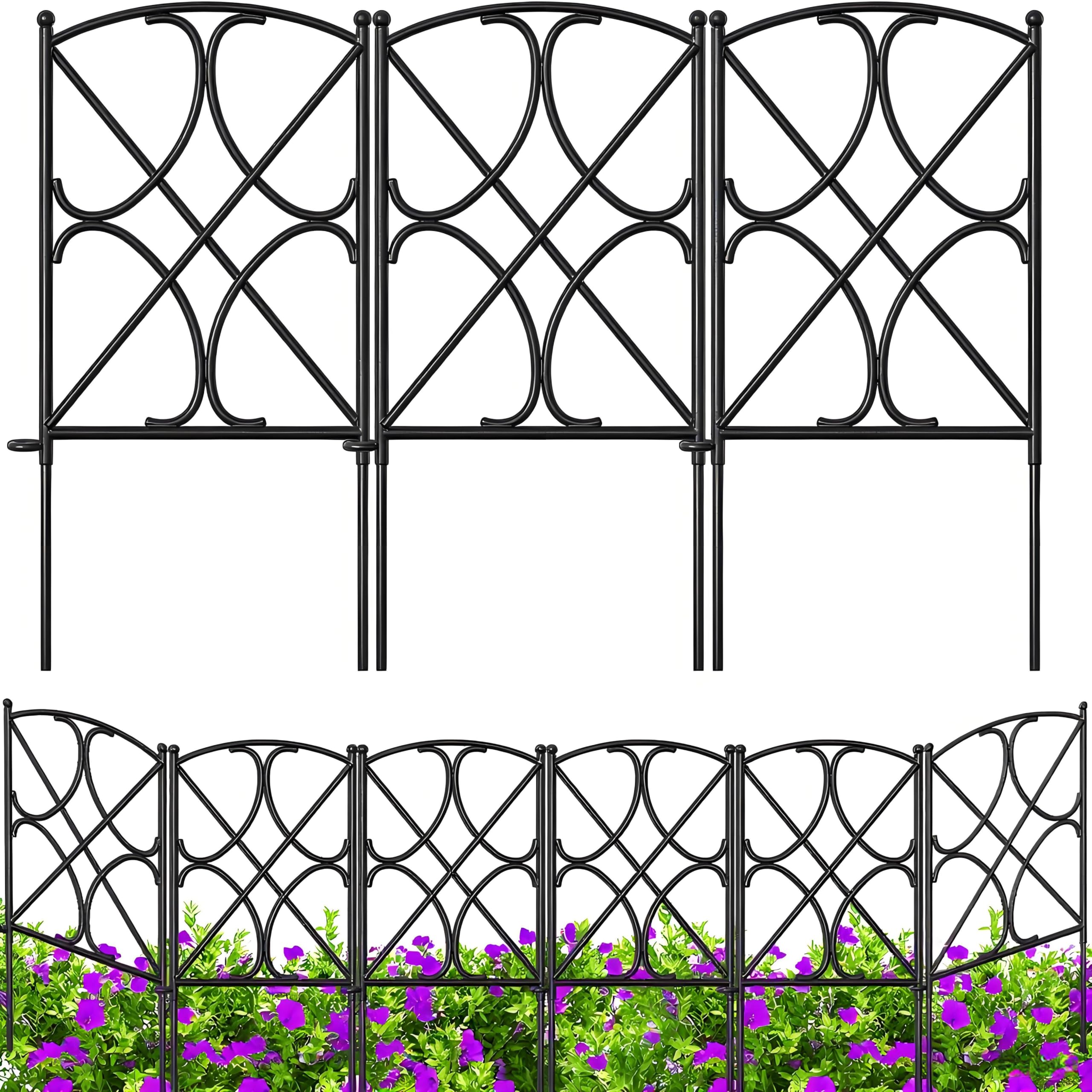 10 Panels 24in(H)×10ft(L) Decorative Garden Fences and Borders for Dogs Rustproof Metal No Dig Fence Panels Garden Edging Border for Animal Barrier Flower Beds Yard Patio