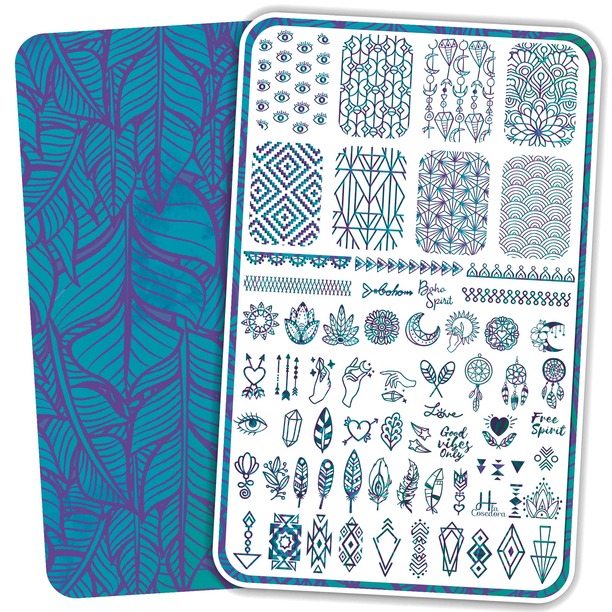 H la Cosedora Nail Stamping Plate - Large Single Template Plates for Stamping Cute Image and Art Design Templates on Fingernails, Boho Bohemian Free Spirited Chic Arrows Ethnic Tribal Hippie