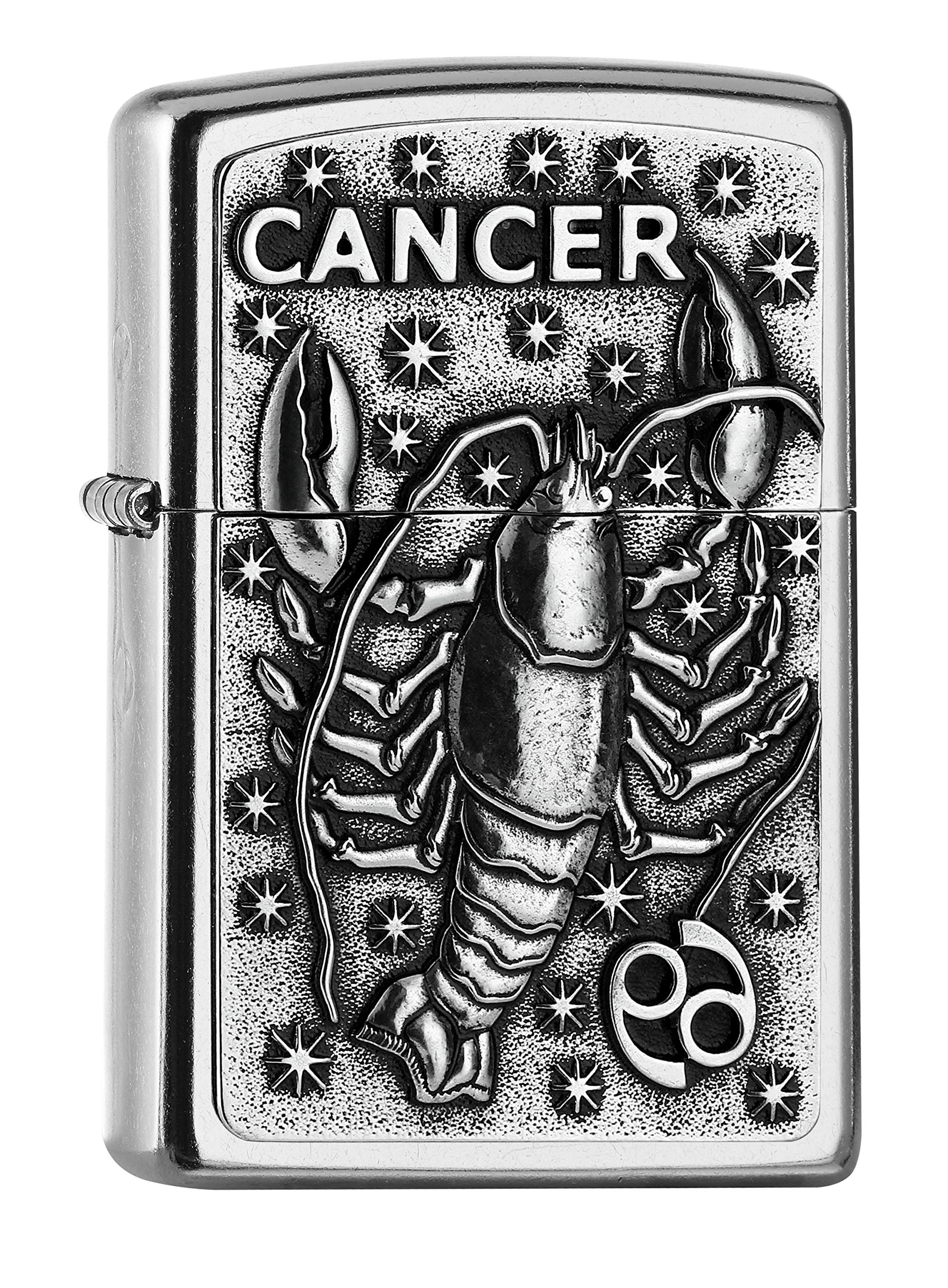 Zippo Sturmfeuerzeug - Zodiac Cancer, Street Chrome, Emblem - Nachfüllbar - Wiederverwendbar - Windfestes Design - Geschenkbox - Made in USA