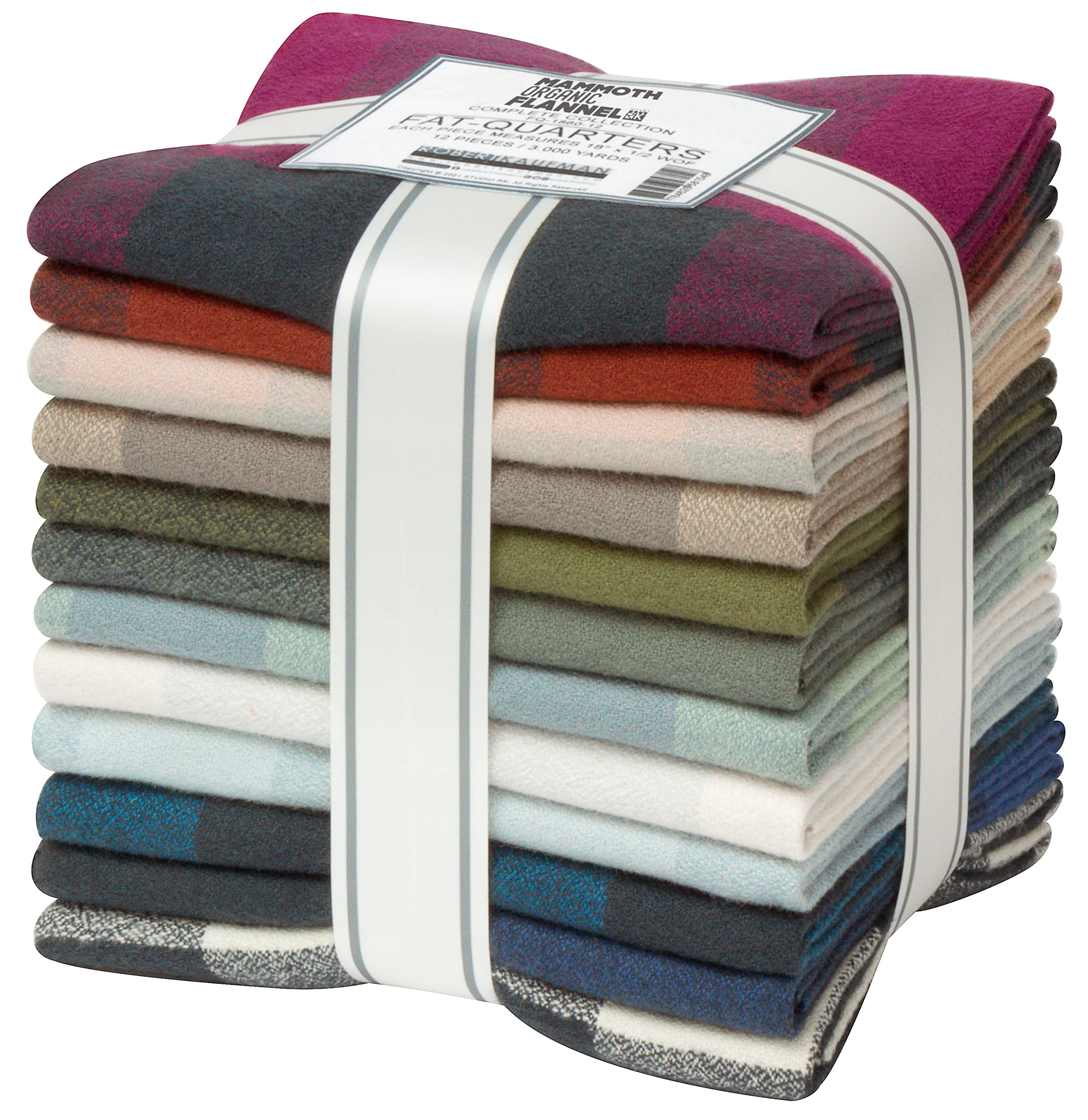 Robert Kaufman Kaufman Mammoth Organic Flannel Fat Quarter Bundle 12pcs, Multi