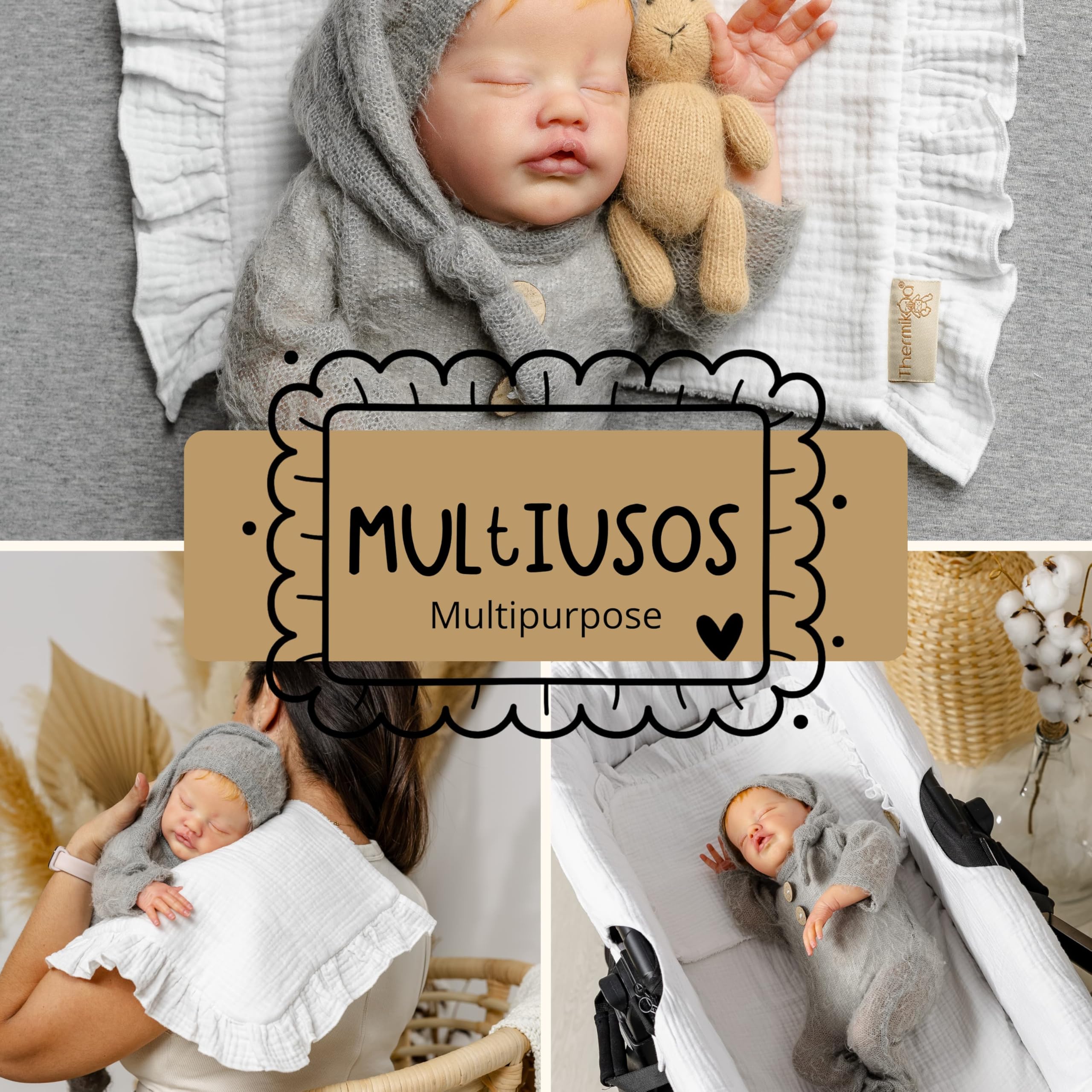Thermikoa Kit di lenzuola con angoli in mussola e confezione da 2 salvavita per navicella, minicella o mosè - 100% cotone bavula morbido e traspirante - Coprimaterasso regolabile e lavabile per