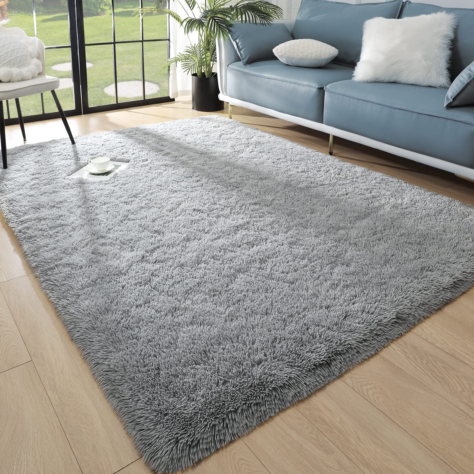 Jelymark Super Soft Shaggy Rug for Bedroom, 6x9 Feet Fluffy Carpet for Living Room, Fuzzy Indoor Plush Area Rug for Home Decor, Furry Floor Rugs for Dorm, Kids Nursery Rug for Girls, Grey