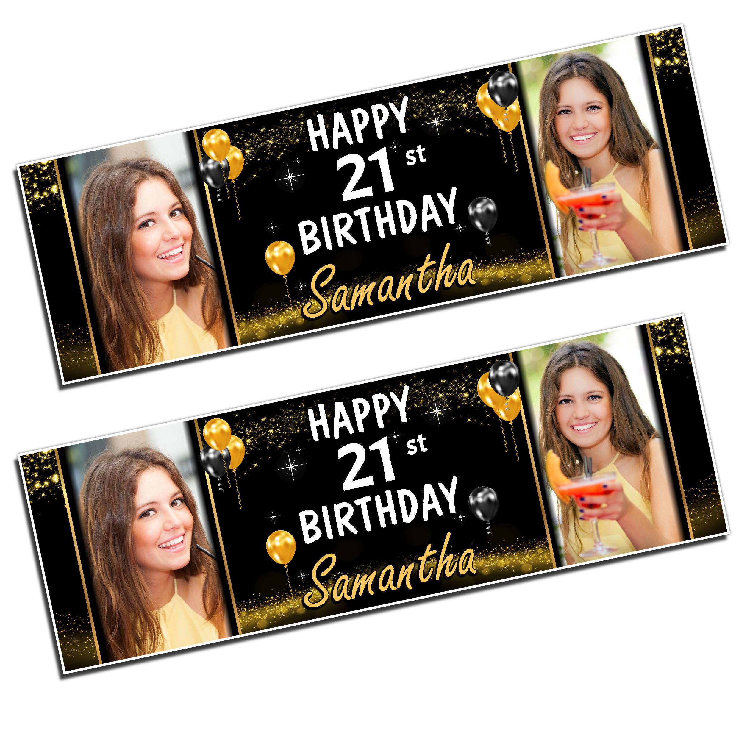 Personalised Happy Birthday Photo Party Banners 18th 21st 30th 40th 50th 60th 70th 80th Any Age Custom Decorations Black and Gold Large For him her