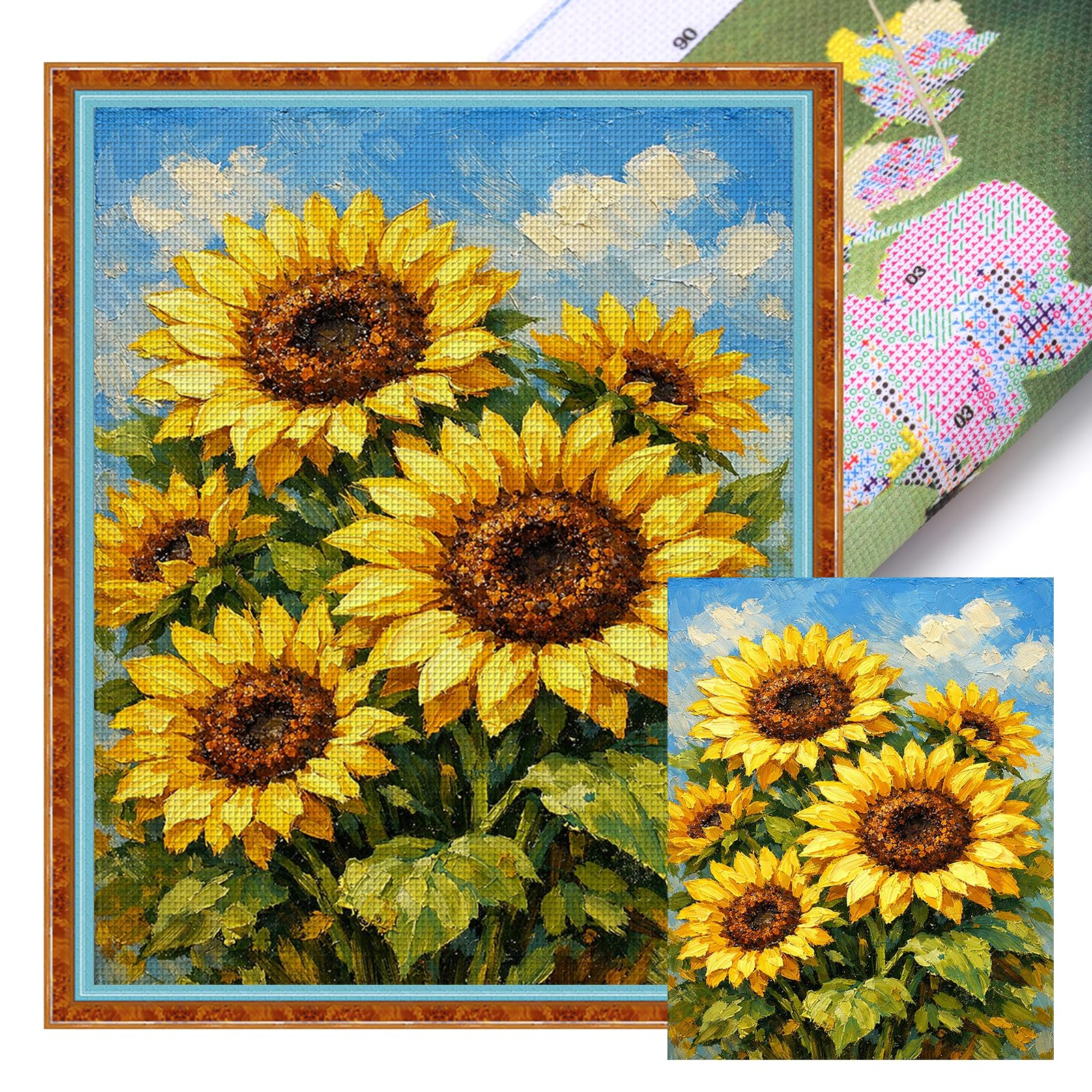 Poetrydraw Sunflower Full 11Ct Diy Stamped Cross Stitch Kits Embroidery Needlepoint Starter Kits 40X55cm For Beginners Adults Home Decor (Sunflower)