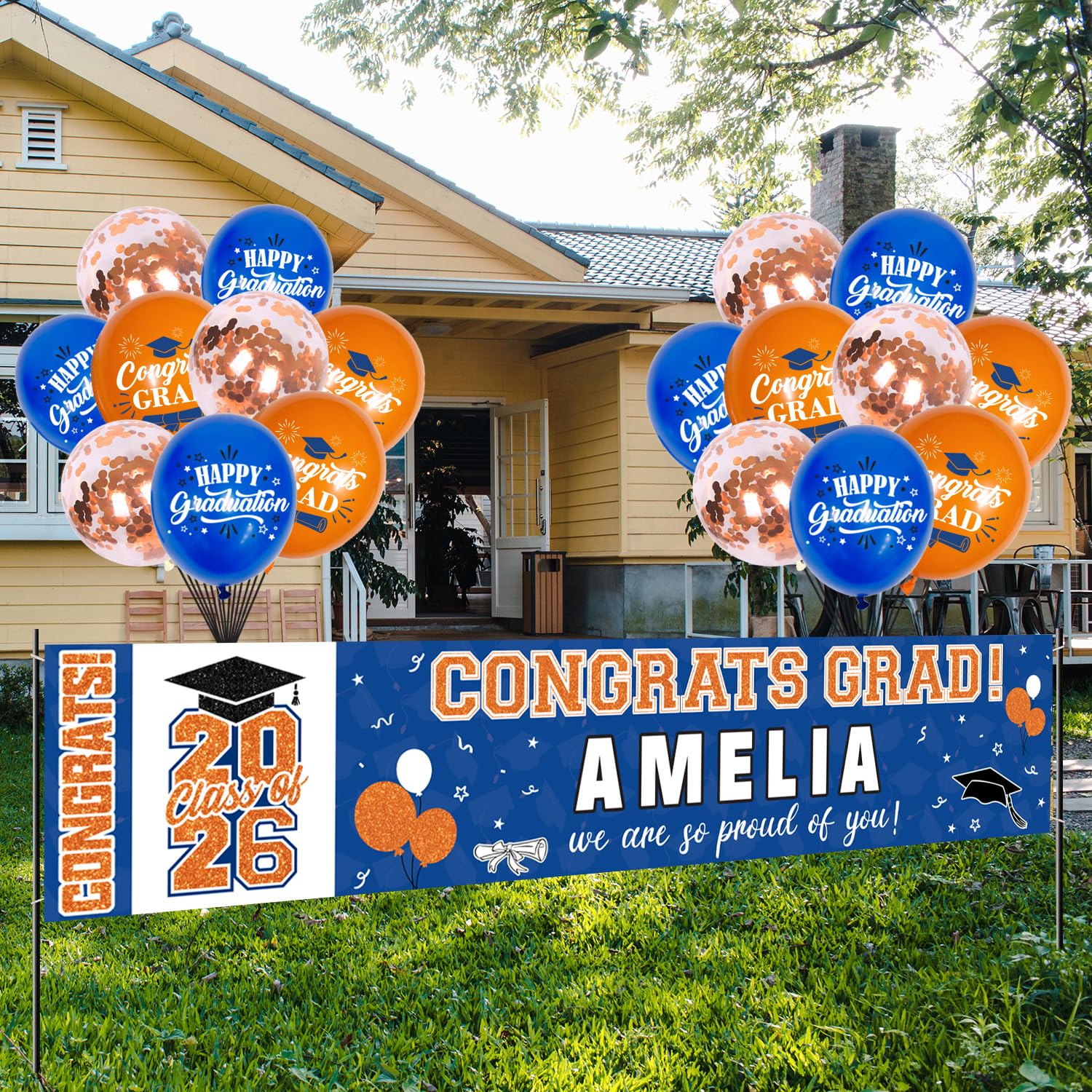 NUTTYBASH Graduation Party Decorations, Red Personalized Class of 2026 Graduation Banner with 78 Alphabet Stickers and Balloons, Congrats Banner for College High School Party Supplies