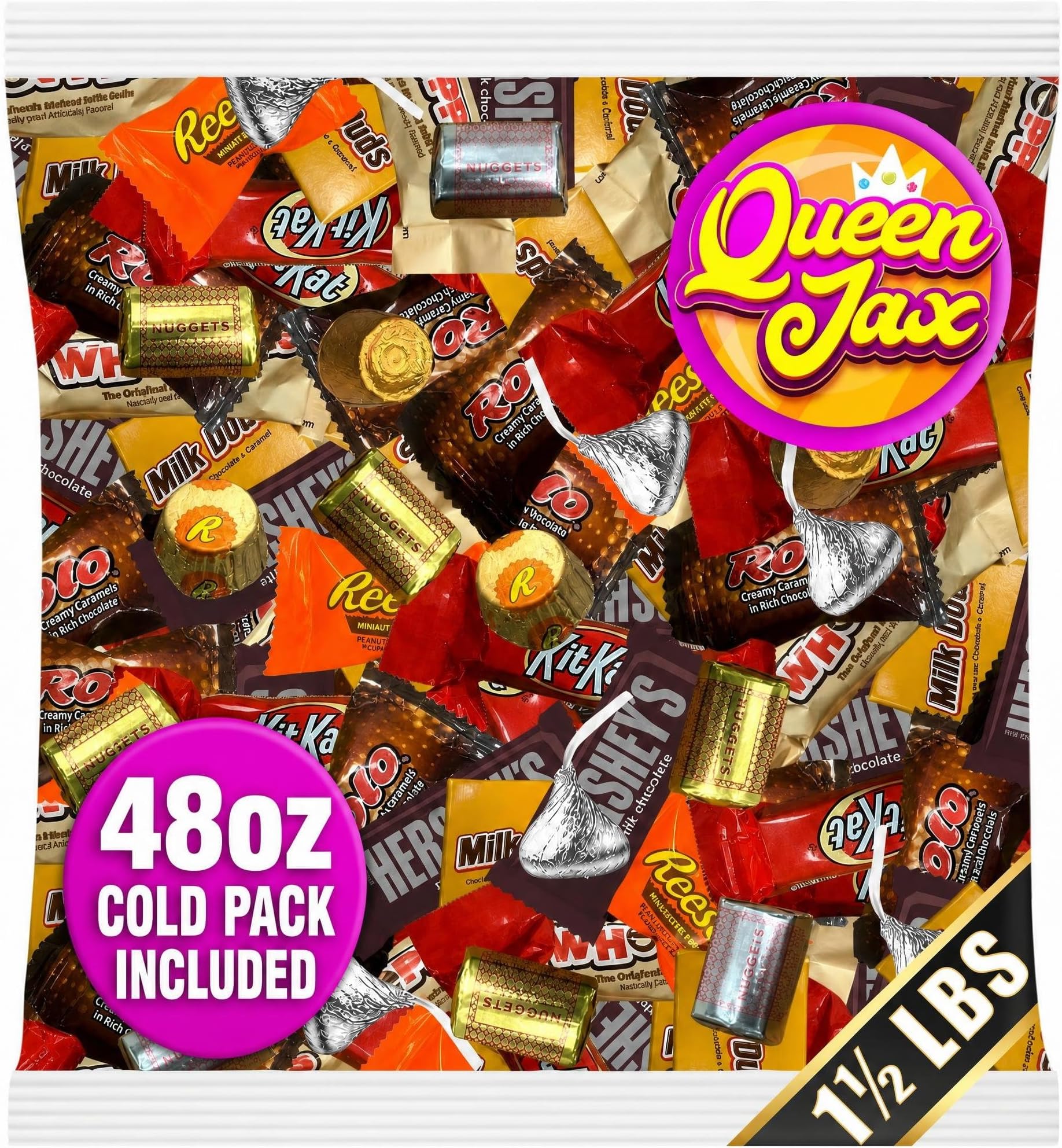 Assorted Chocolate Candy Variety Pack Bulk - 1.5 Lb Bulk Candy Chocolate Mix - Chocolate Candy Bulk - Chocolate - Bulk Candy Individually Wrapped Chocolate Candy Bars - Candy Bulk - Father's Day - Cold Pack Included