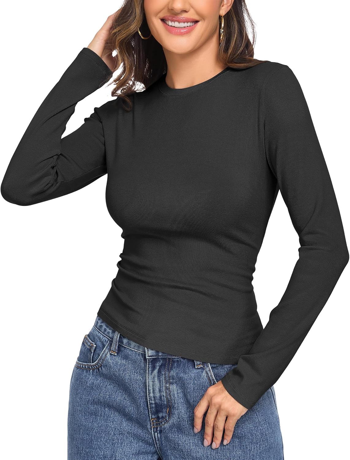 PrettyGuide Womens Cotton Ribbed Long Sleeve T Shirts Crewneck Slim Fit Basic Layering Underscrubs Tee Breathable Spring Tops - Image 7