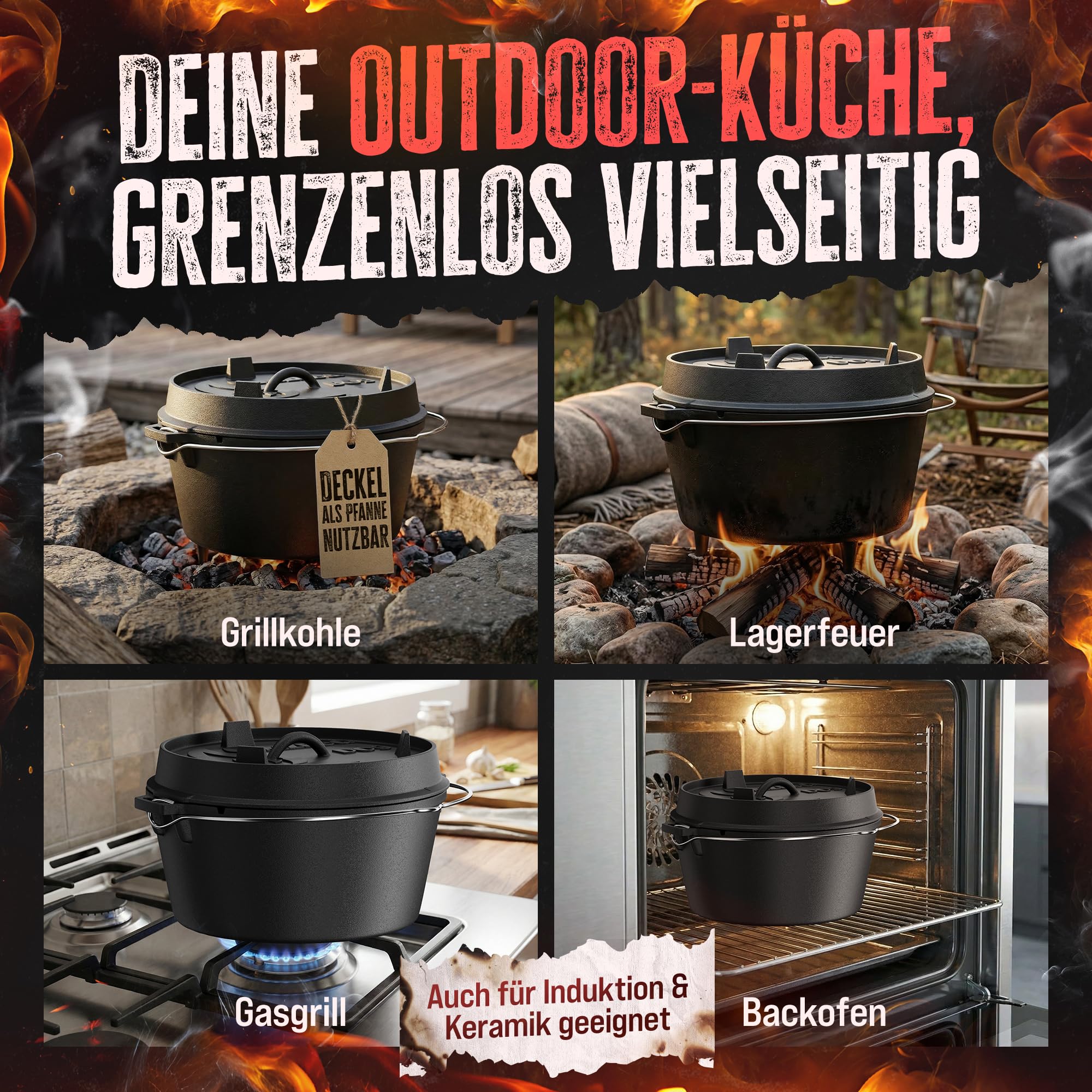AMZBBQ Premium Dutch Oven - Olla con patas (9 litros)