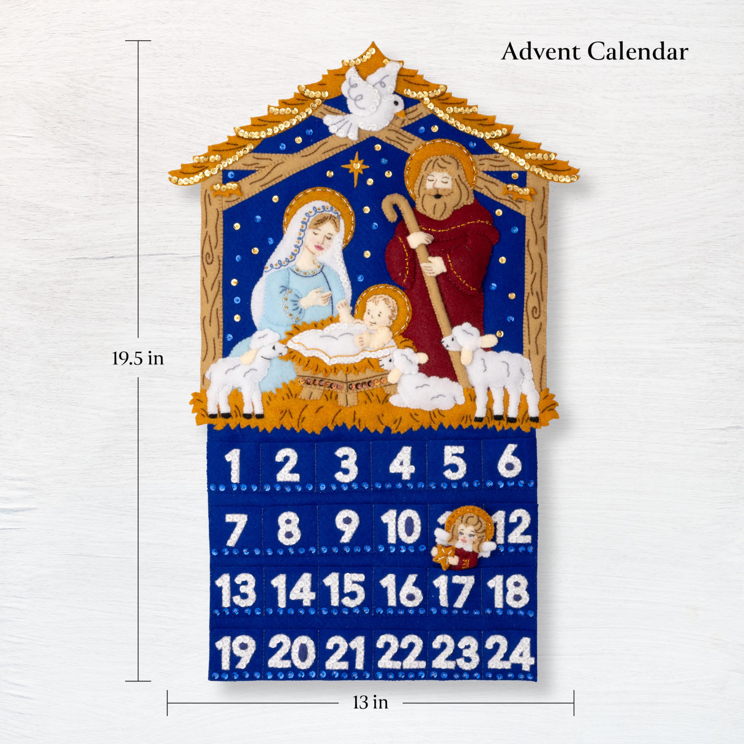 Bucilla, Kit per calendario dell'Avvento con applique in feltro, perfetto per feste fai da te e artigianato, 89681E