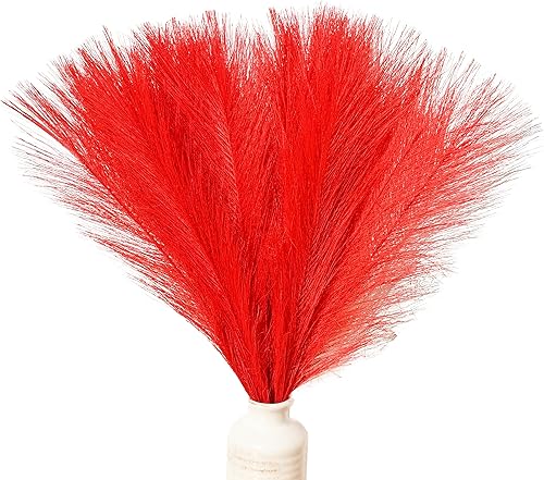 ONLY ART 20 piezas de hierba de pampa de seda artificial roja de 17 pulgadas para el día de la madre, hogar, cocina, boda, fiesta, evento especial,