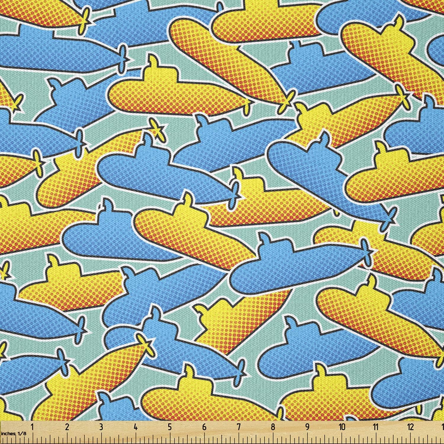 Ambesonne The Yard, tela submarina amarilla de The Yard, estilo pop art retro tema submarino diseño clásico impreso, tela de punto elástico para