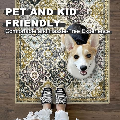 Miniatura 2 de Alfombra marroquí para pasillos de 2 x 6 pies, diseño floral vintage, lavable, alfombra antideslizante de 6 pies, alfombra bohemia envejecida para