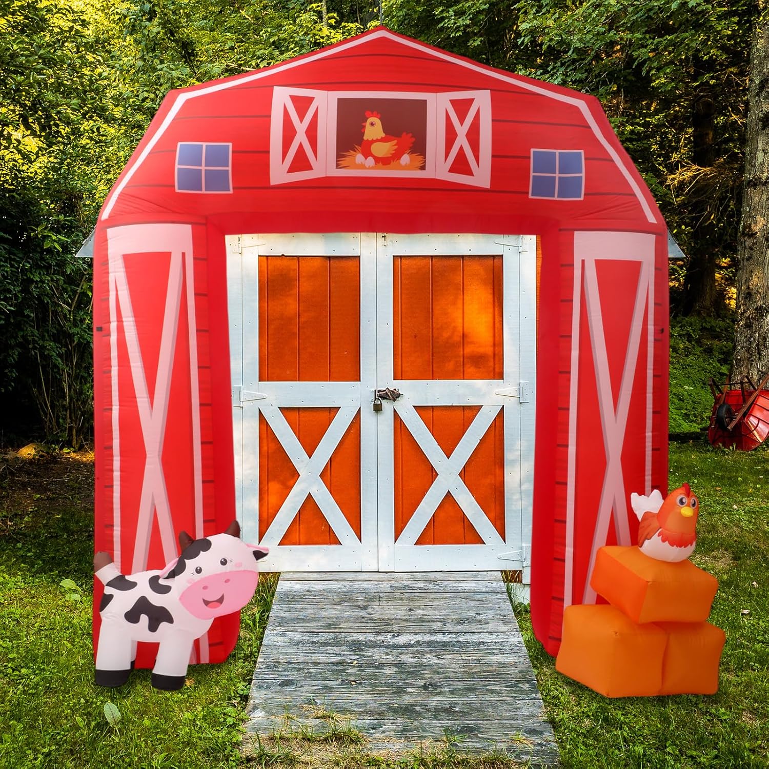 Capoda 10ft Farm Inflatables Arch Farmhouse Outdoor Giant Blow up Archway with Built-in 7 LED Lights Farm Animals Party Decorations for Birthday Baby Shower Outdoor Garden Yard Lawn Supplies