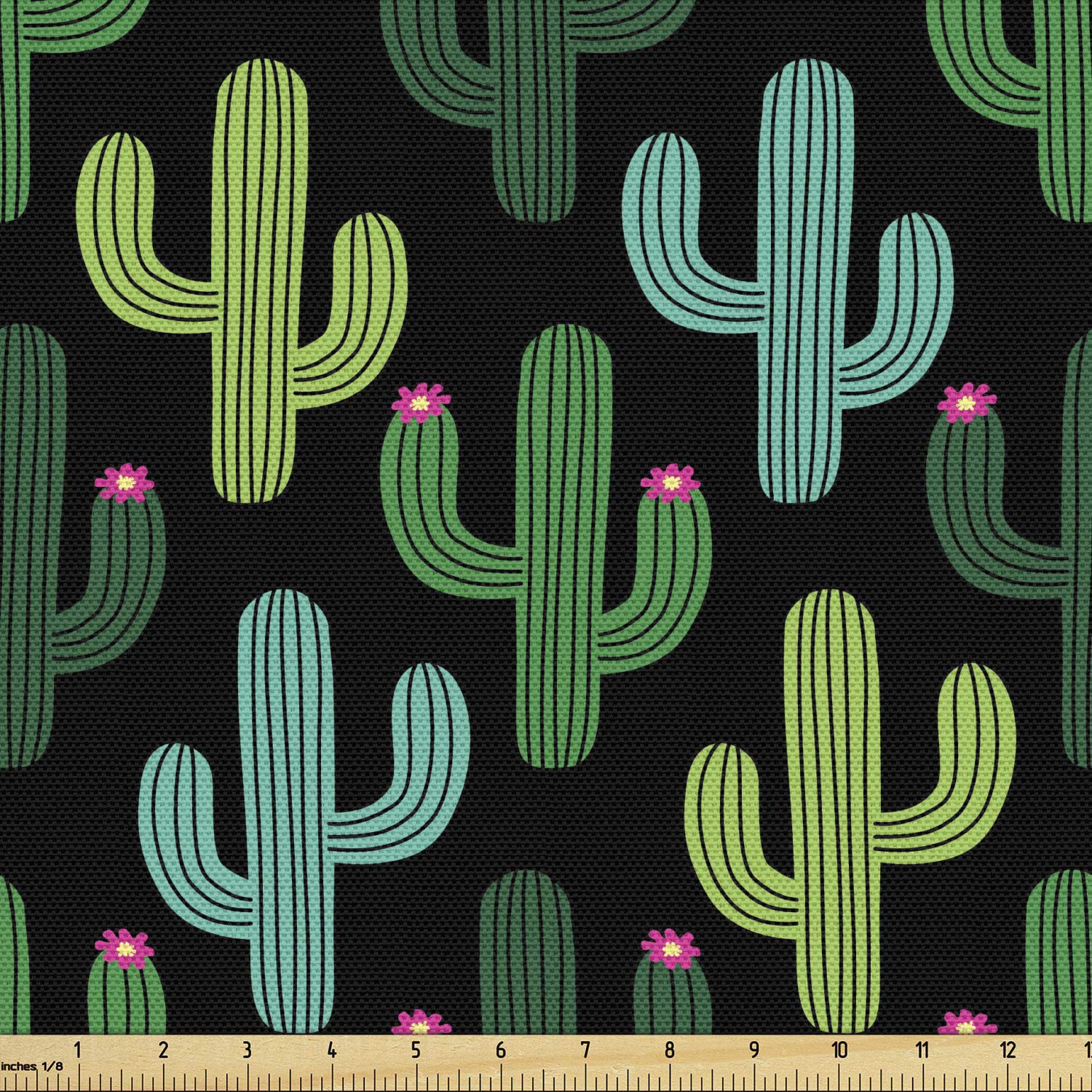 Ambesonne Cactus Fabric by The Yard, Rhythmic Cacti Plants Elements of Warm Climate in Vivid Tones Print, Decorative Fabric for Upholstery and Home Accents, 2 Yards, Grey Charcoal