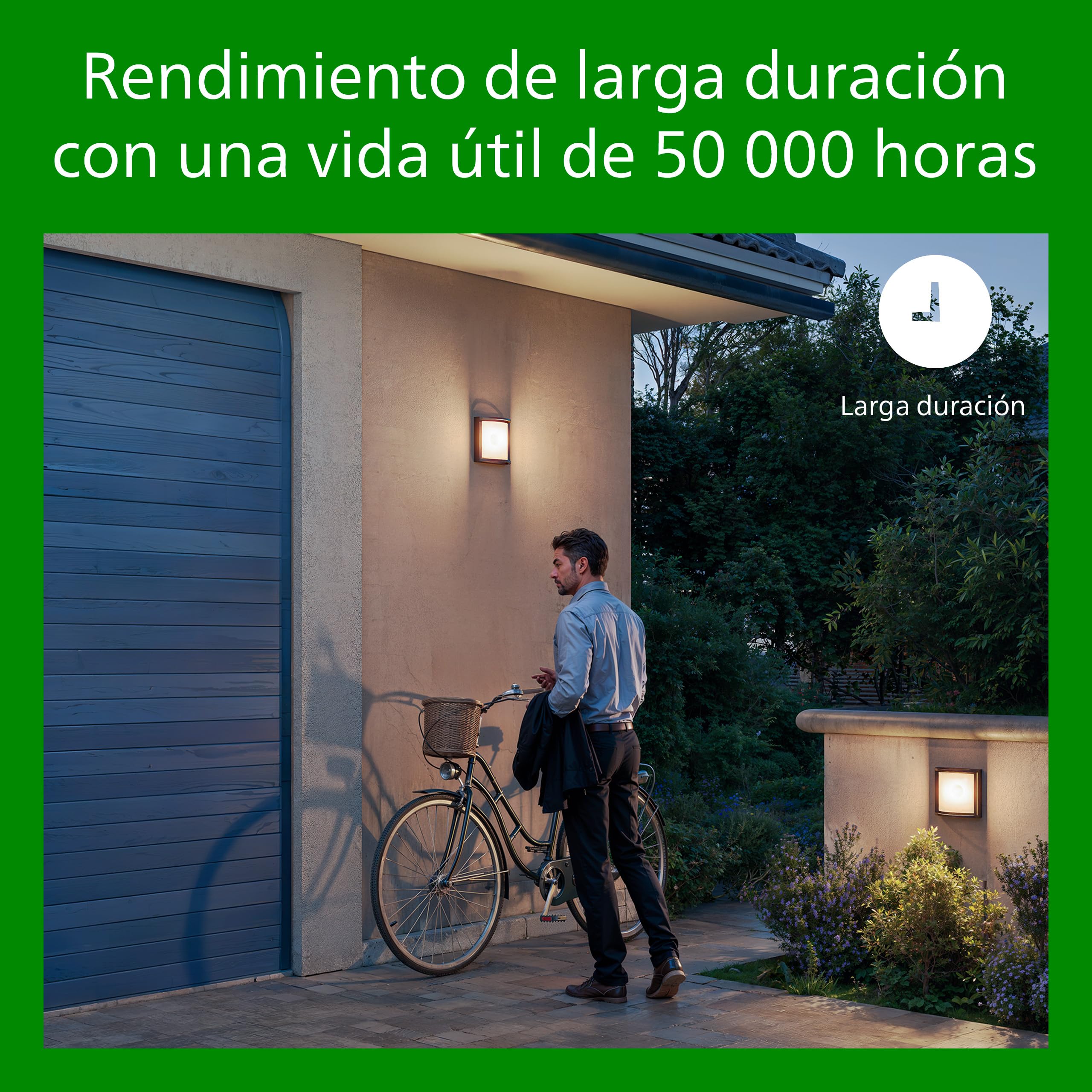 Philips - Aplique exterior de pared Philips Tyla 1.8W Luz Neutra 4000k, con sensor de movimiento y alimentación solar, protección IP44