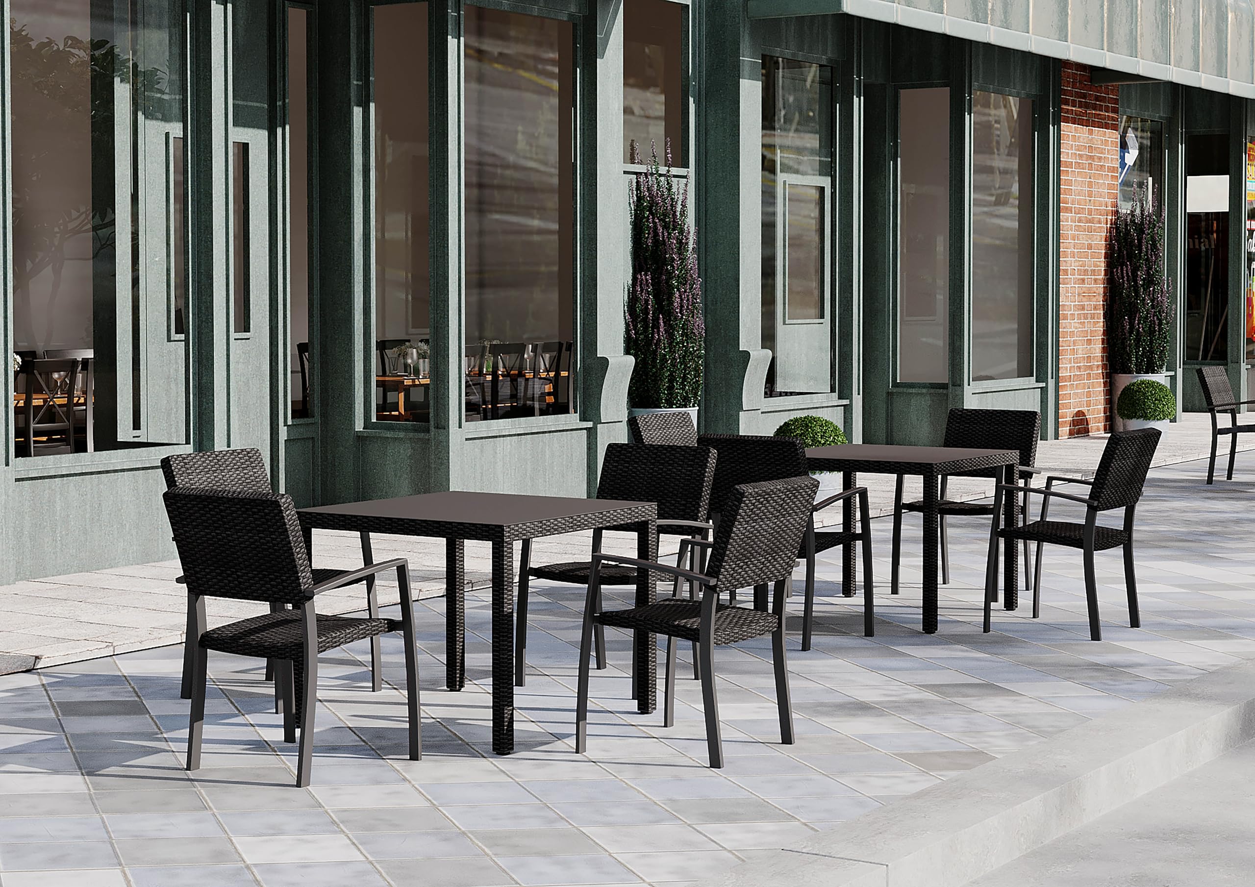 METRO Professional Silla de Jardín con Reposabrazos Balsario, Aluminio/Ratán Sintético, Apilable, para Exterior, Negro