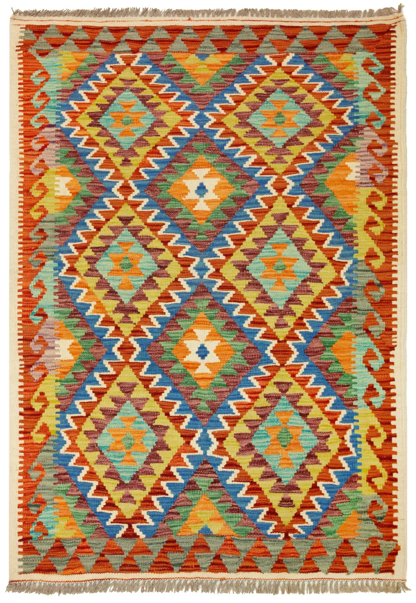 Tapis Kilim 100 % laine 154 x 105 cm, fait à la main, pièce unique style Herat Boho multicolore, tissu plat, tapis d'entrée et chambre