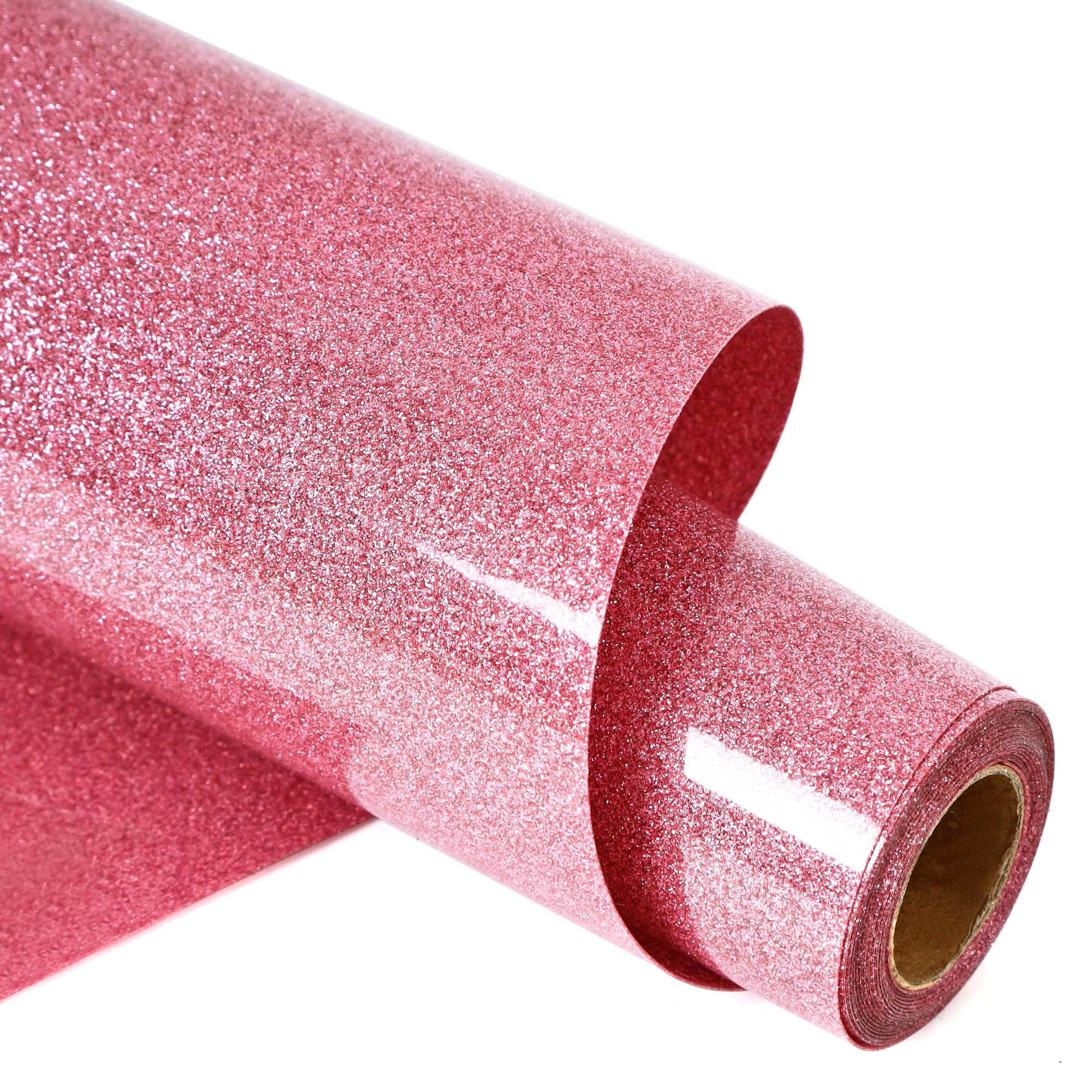RENLITONG Pink Glitter Heat Transfer Vinyl HTV Vinyl Rolls- 12" x 12ft Iron on Vinyl for T-Shirt, Cameo - Easy to Cut &amp; Weed for Heat Vinyl Design