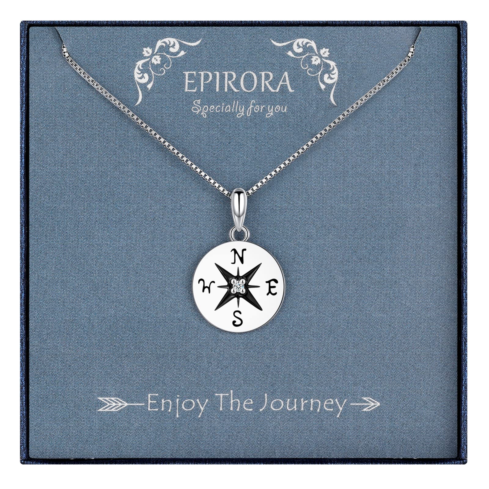 EPIRORAInspirational Gifts for Women, Sterling Silver Compass Necklace with Giftbox, Birthday Graduation Retirement Travel Gifts for Girlfriend Wife Friend Grandmother Sister Colleague