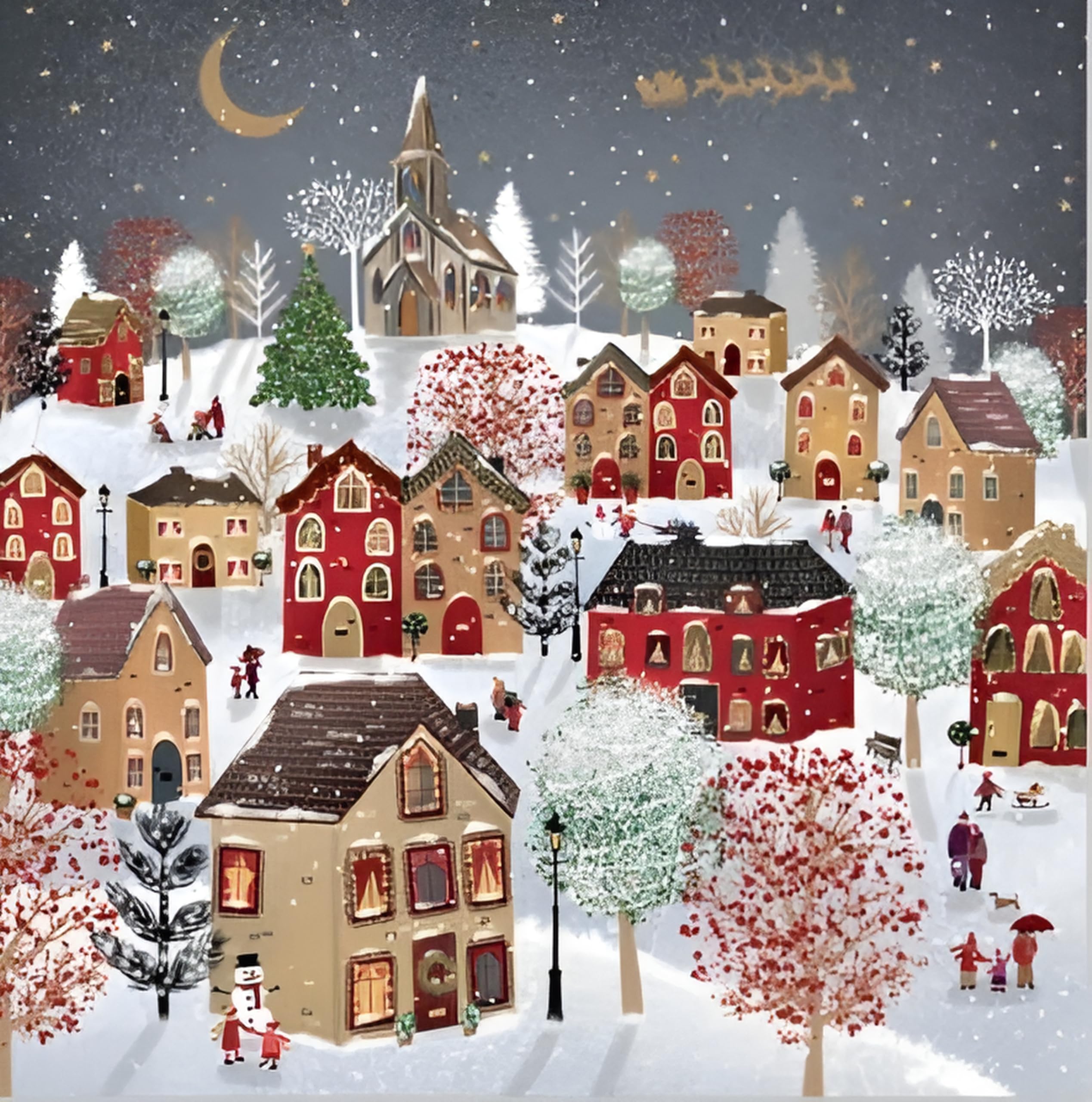 Noel Tatt Charity Christmas Cards Pack of 10, Charity Christmas Cards with Snowy Village Scene Design