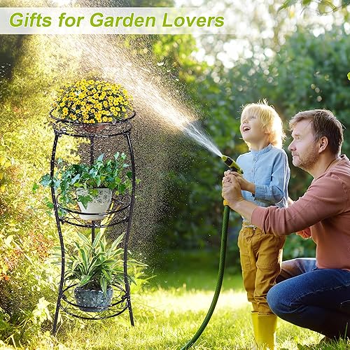 Miniatura 2 de VECELO Soporte de metal para plantas de 3 niveles para interiores, resistente al óxido, estable de 33.8 pulgadas de alto, soporte decorativo de