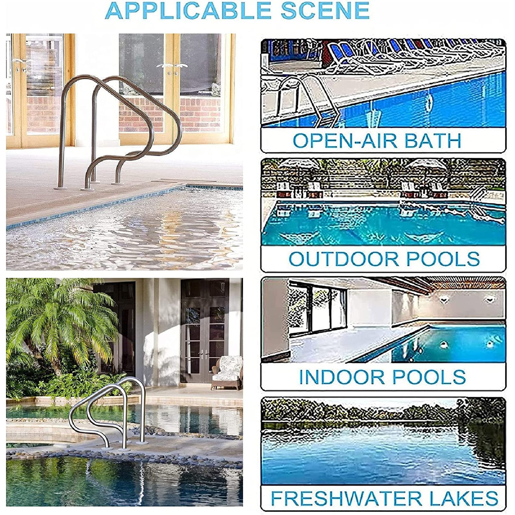 Pasamanos de piscina, pasamanos de seguridad de acero inoxidable 304 con base de montaje rápido, ideal para piscinas de jardín y patio, pasamanos de escalera de spa de fácil instalación