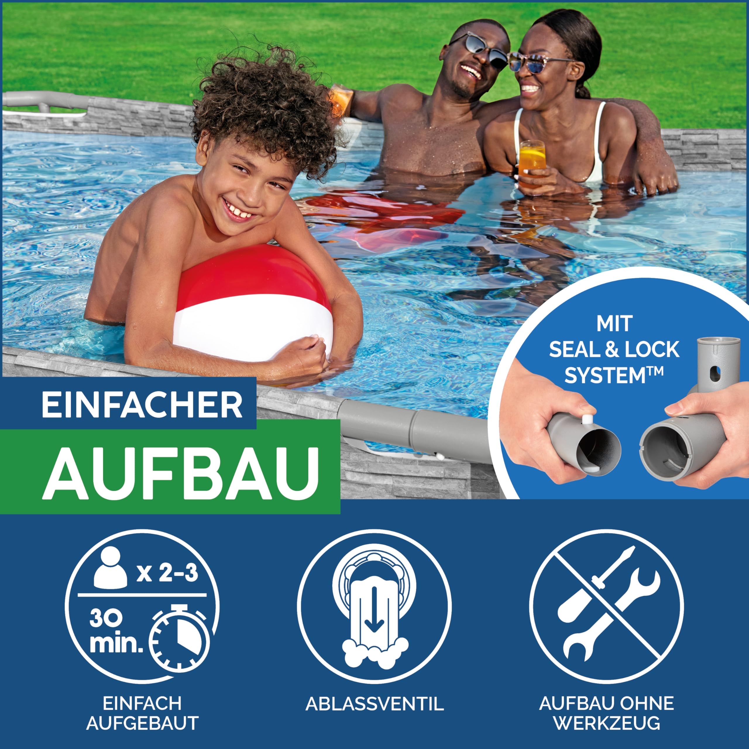 Bestway Power Steel Swim Vista Series Frame Pool Komplett-Set 427 x 250 x 100 cm Steinwand-Optik Cremegrau oval