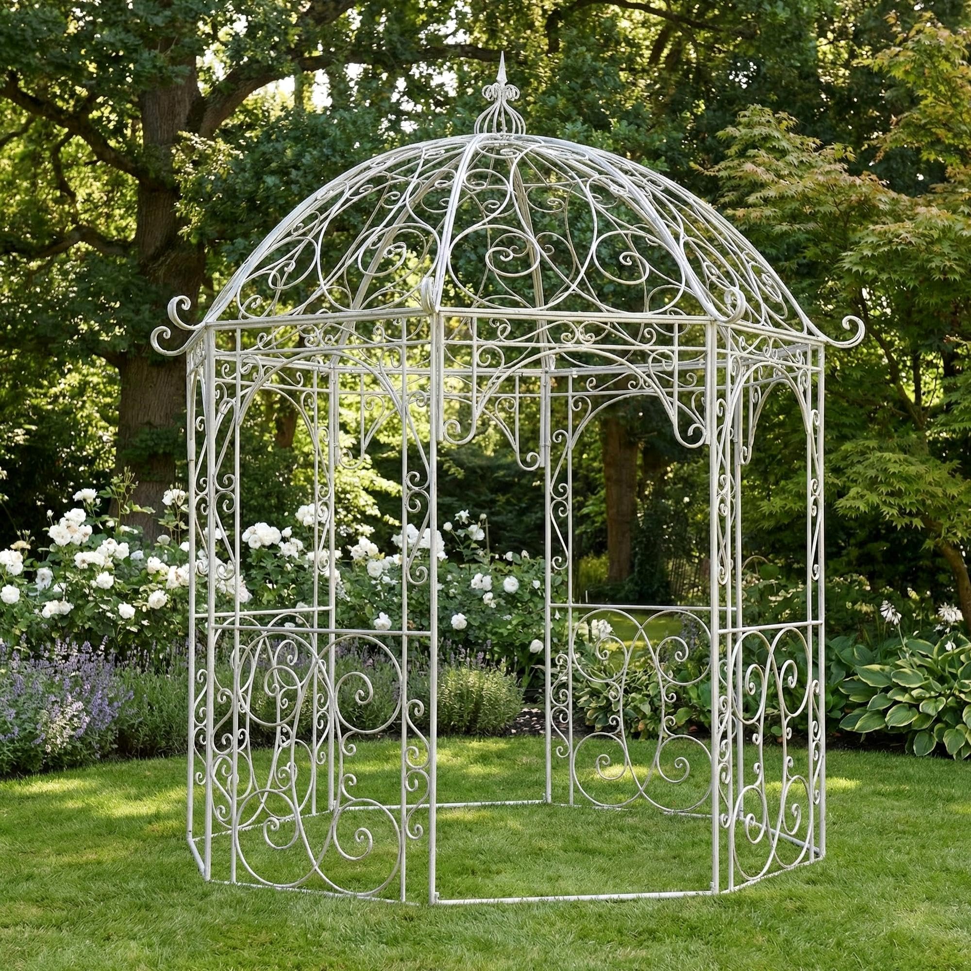 CLP Leila Tonnelle de roses en fer revêtu par pulvérisation - Décoration de jardin de style adolescent - Couleur : blanc antique