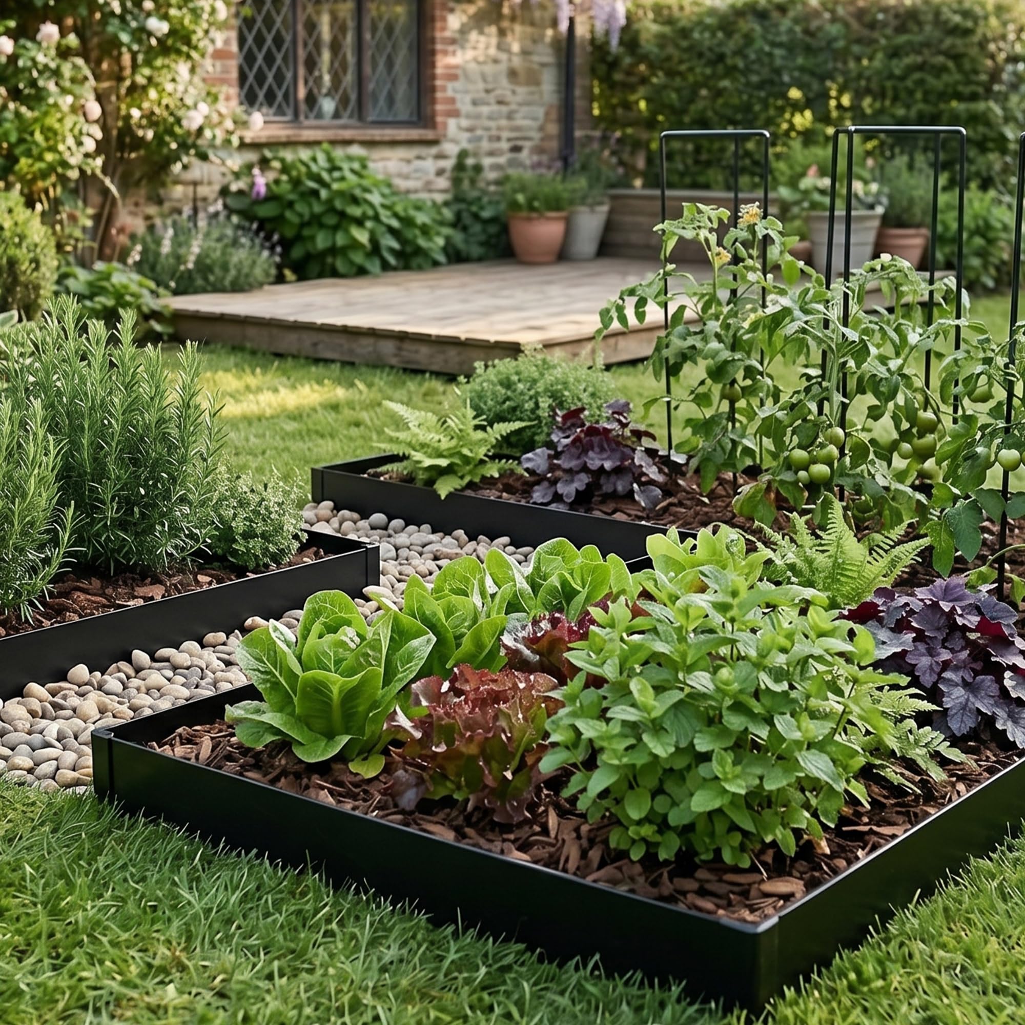 Lot de 6 bordures de pelouse galvanisées 6m L x 11,43cm H avec revêtement en poudre noire en acier pour paysage - Bordure décorative en métal de 14 jauges à enfoncer au marteau