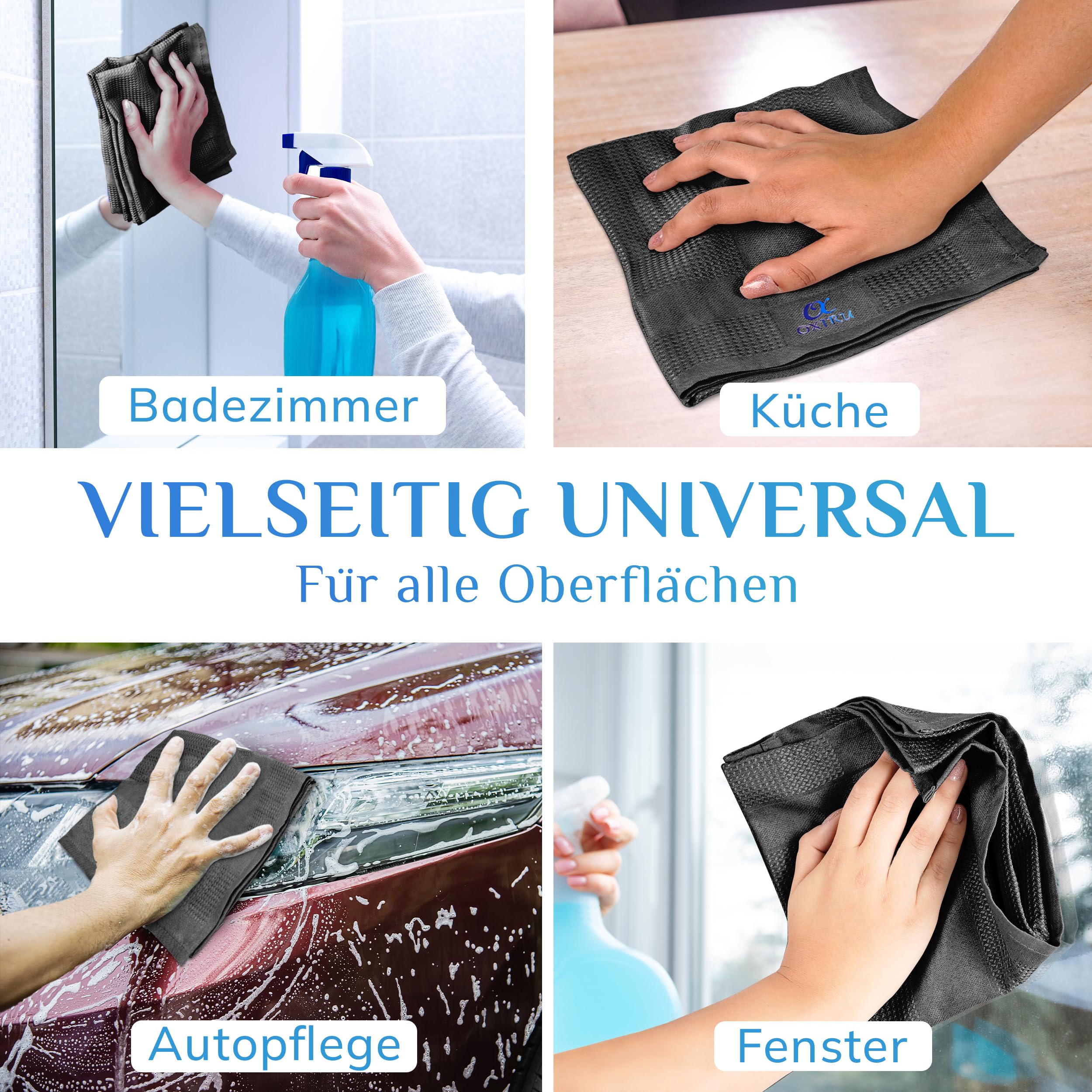 Mikrofasertücher 60x40 Set - Premium Geschirrtücher Mikrofaser, Streifenfreie Fenstertücher, Hochglanzfronten Tücher, Glastücher und Auto Microfasertücher