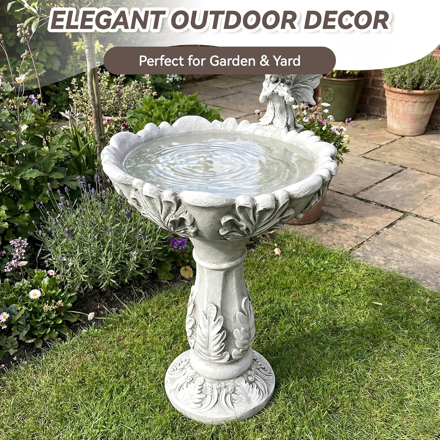 Angel Bird Bath for Outdoors, 22.4in Decorative Birdbath, Durable Weather-Resistant Concrete Bird Bath Look, Garden Yard Patio Outdoor Bird Baths with Stable Base